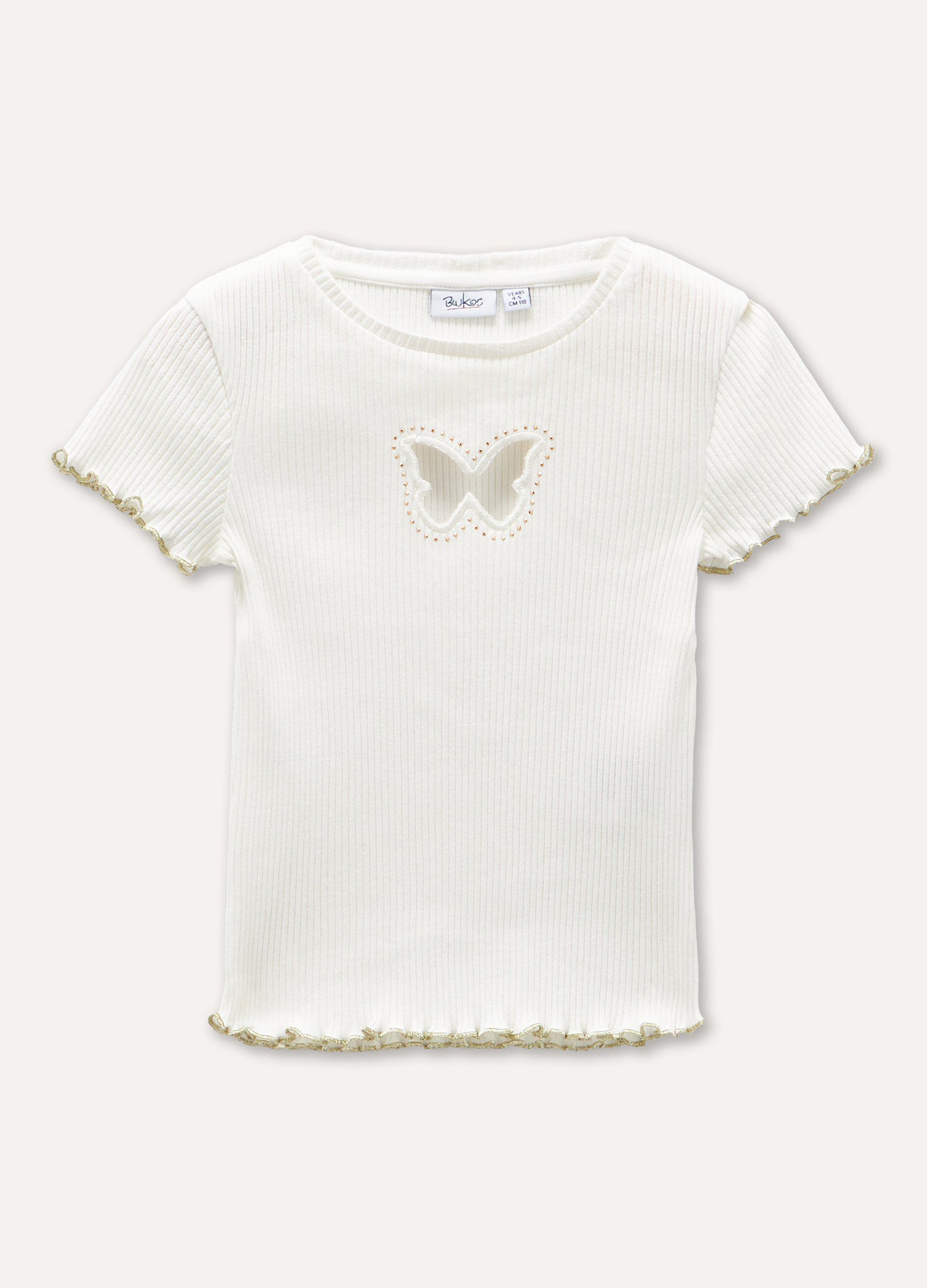 T-shirt in costina di cotone stretch bambina_0