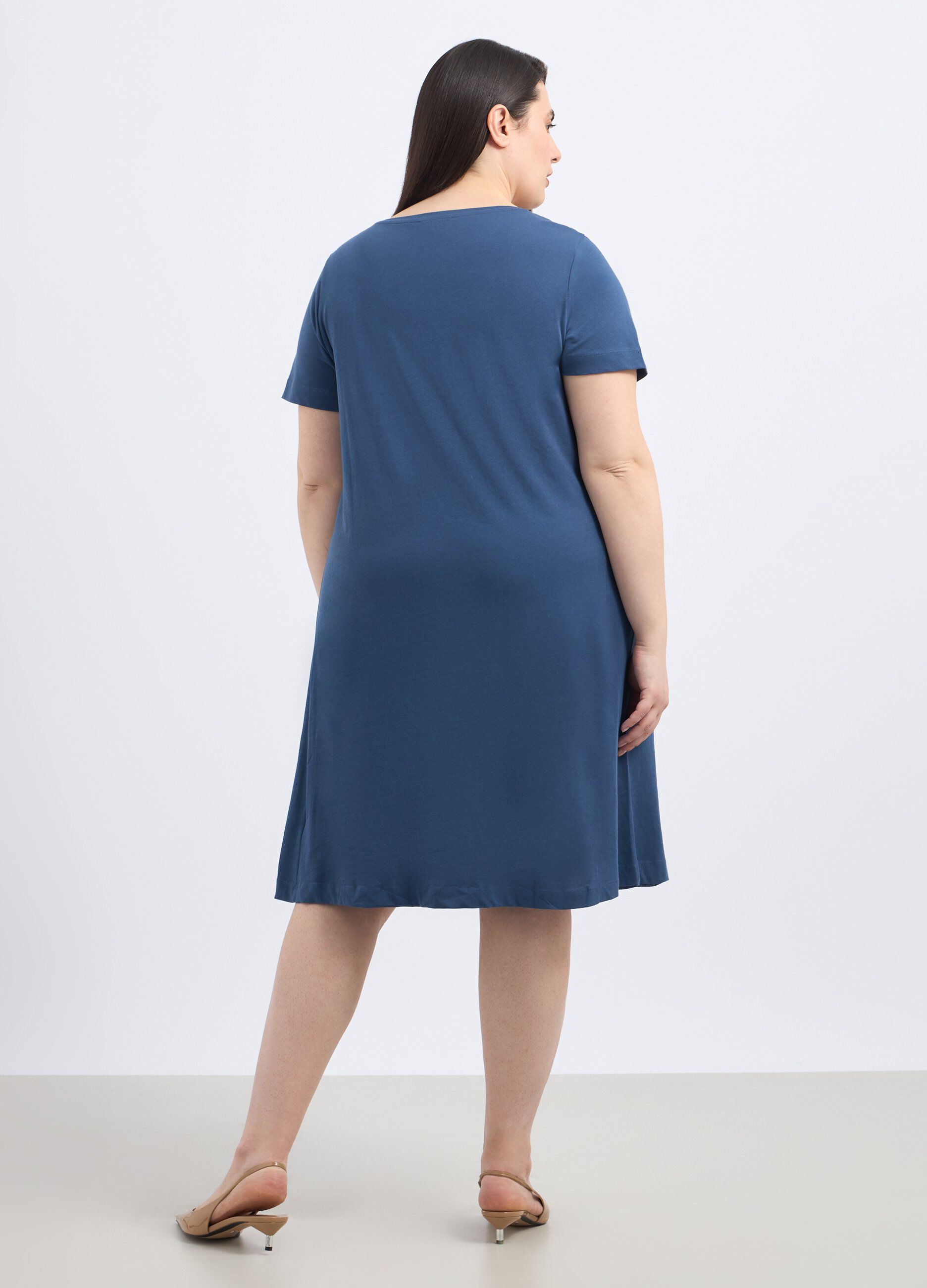 Abito corto svasato in puro cotone donna curvy_1