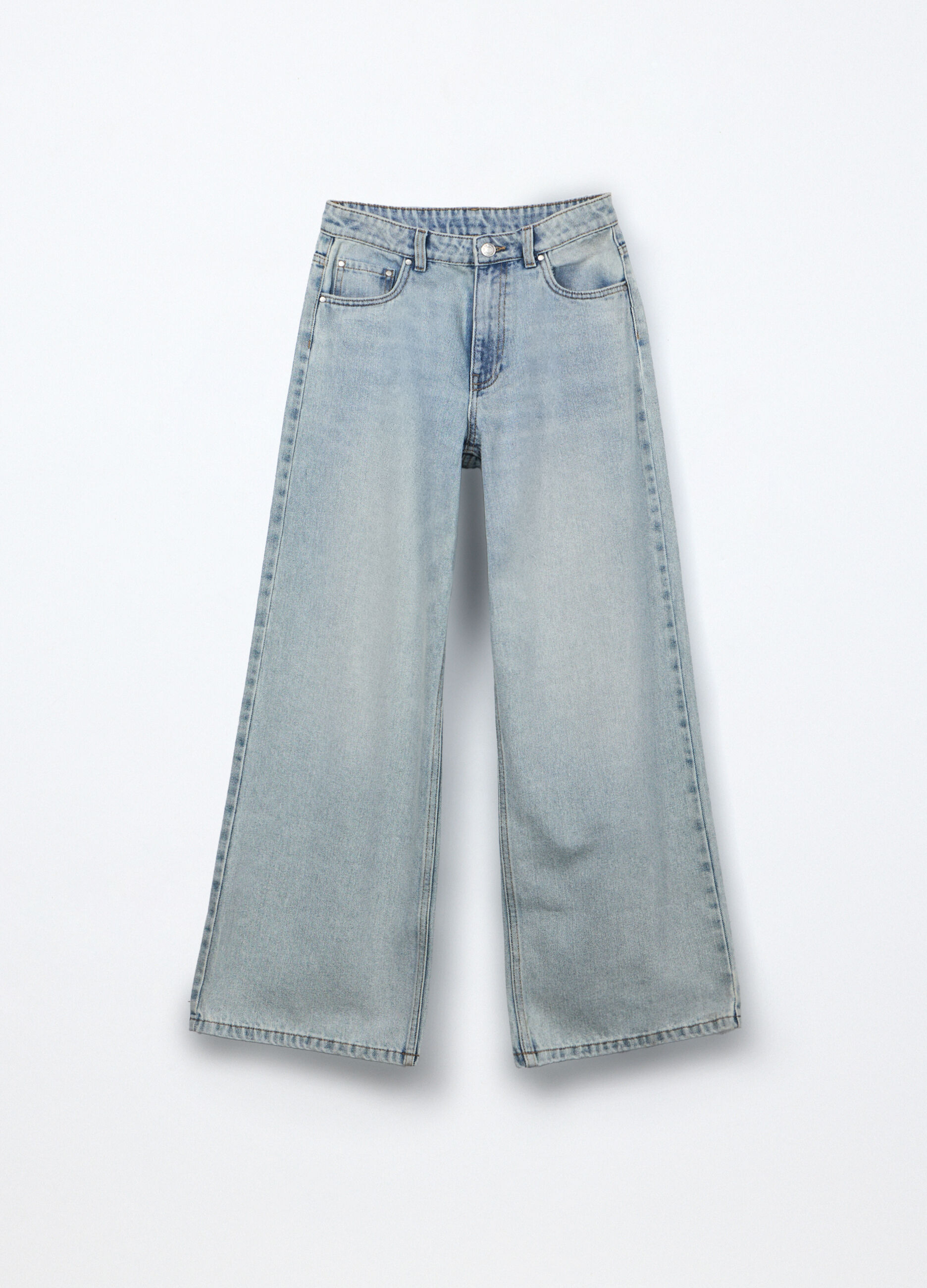 Pantaloni wide leg in denim ragazza_0