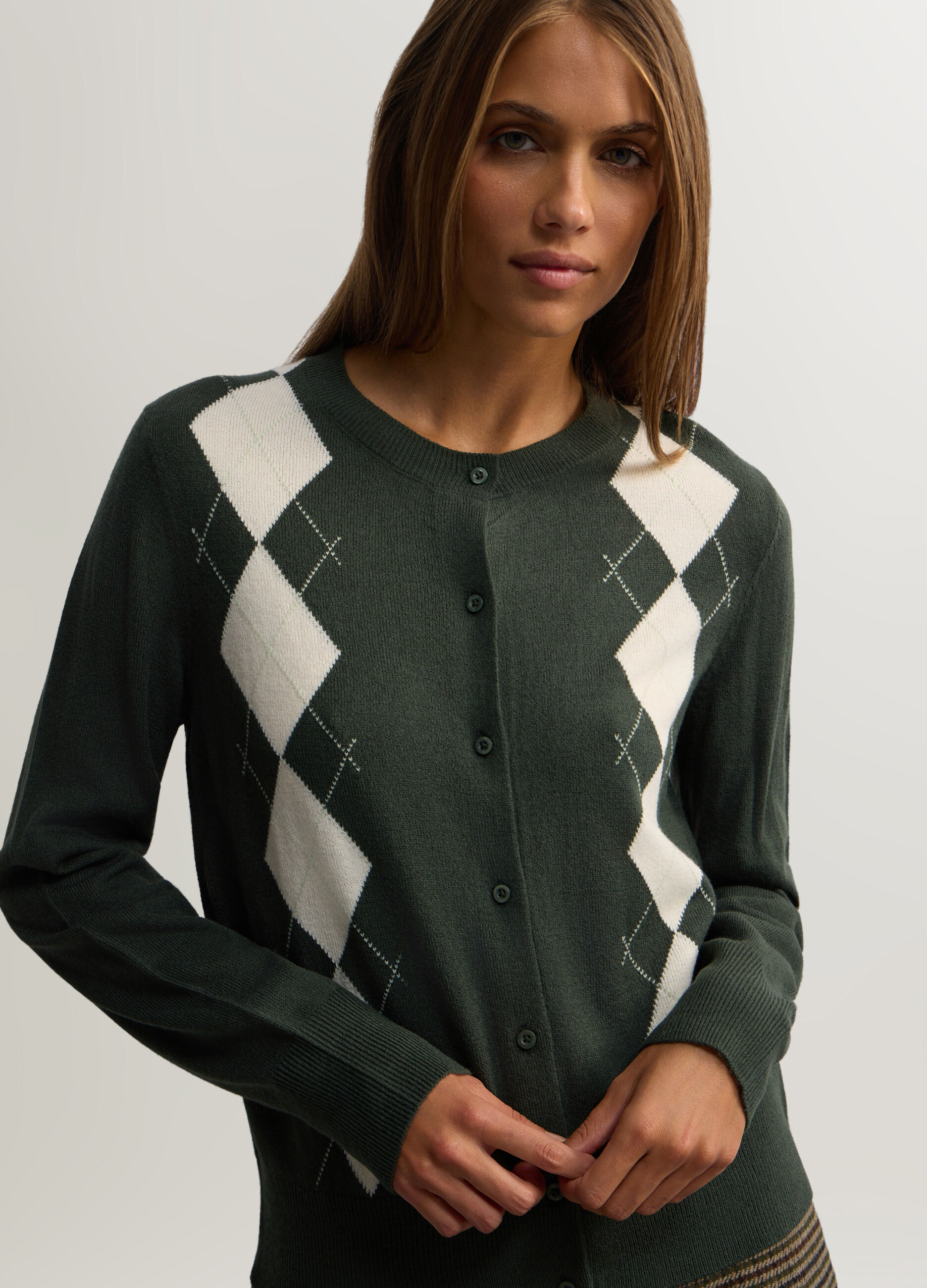 Cardigan girocollo jaquard donna_2