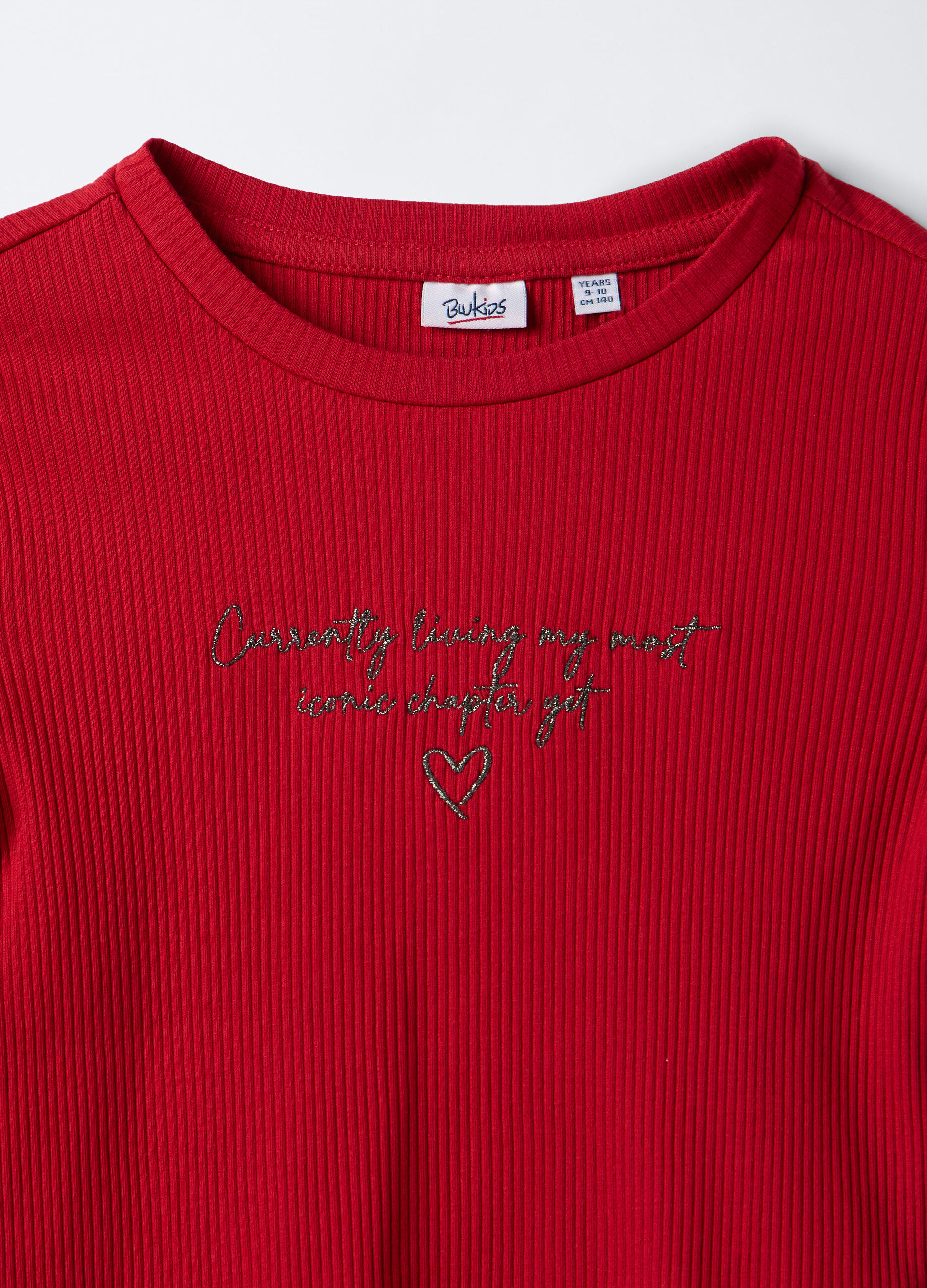 T-shirt girocollo in costina di cotone stretch ragazza_2