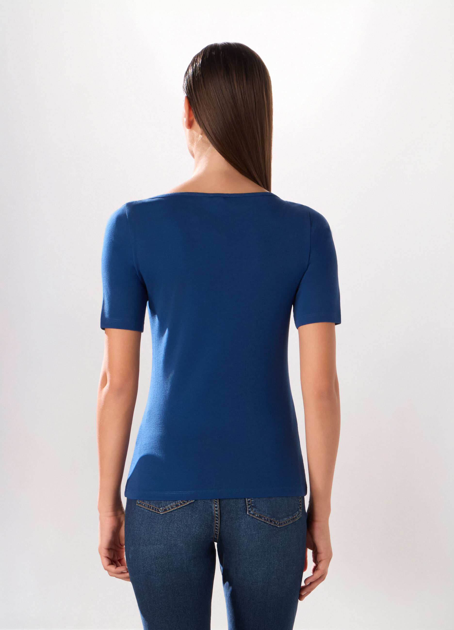 T-shirt in costina di puro cotone donna_1