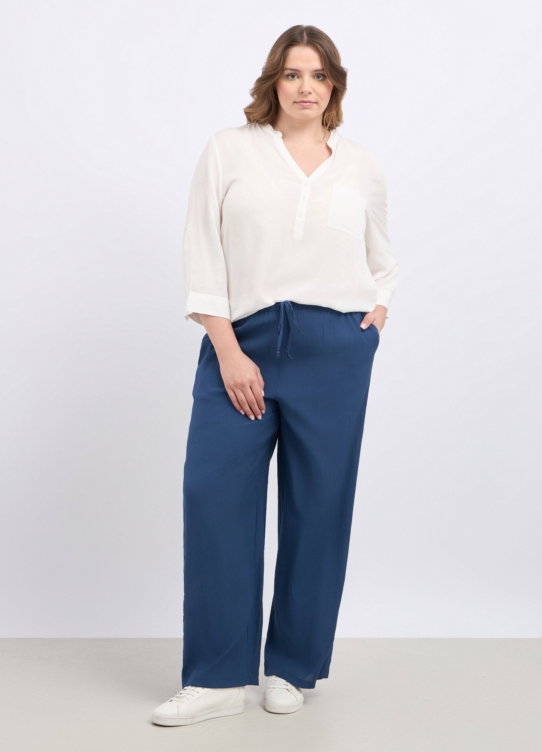 Pantaloni in misto viscosa wide leg donna curvy_0