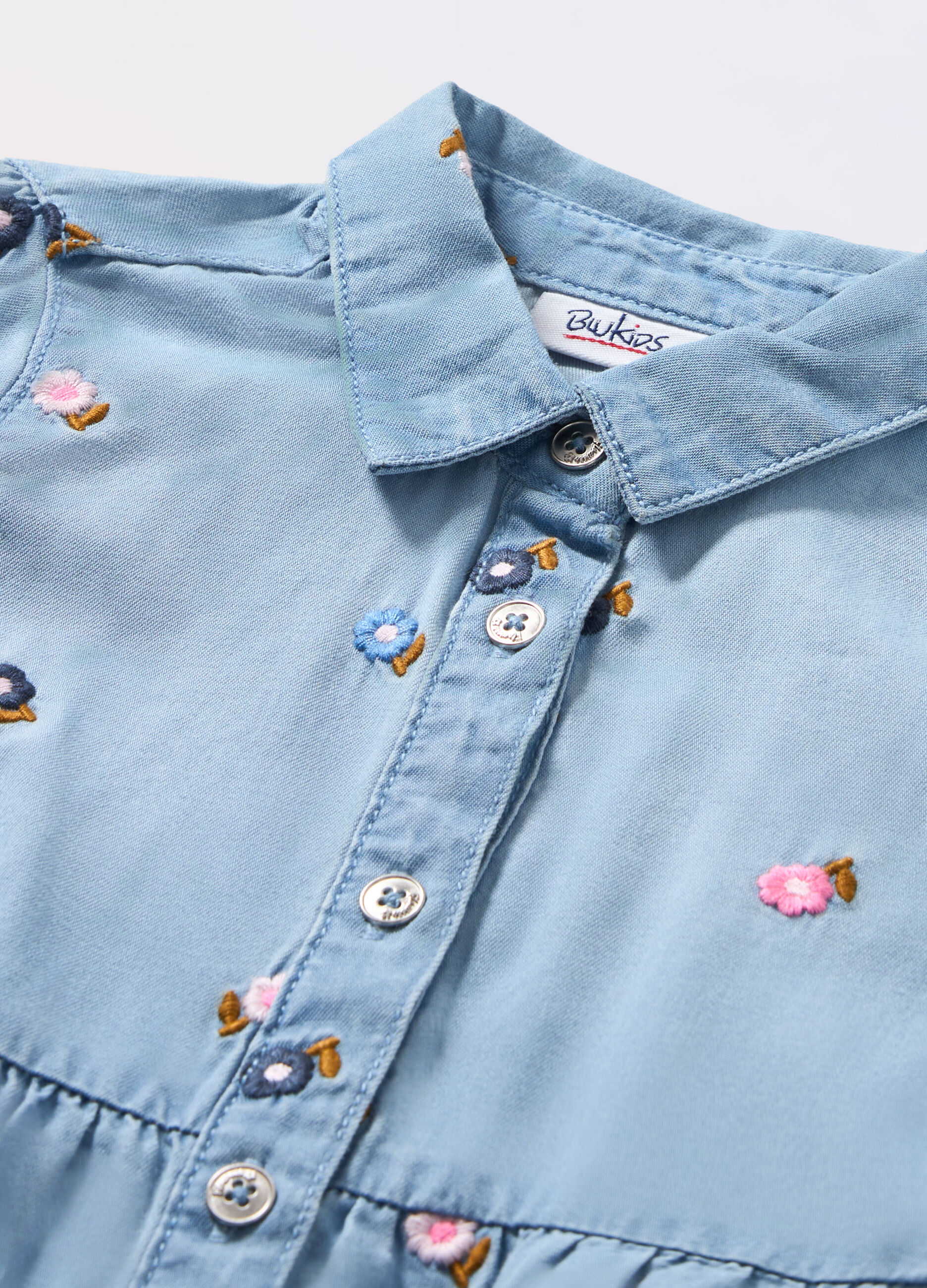 Camicia lunga in denim di puro cotone neonata_1