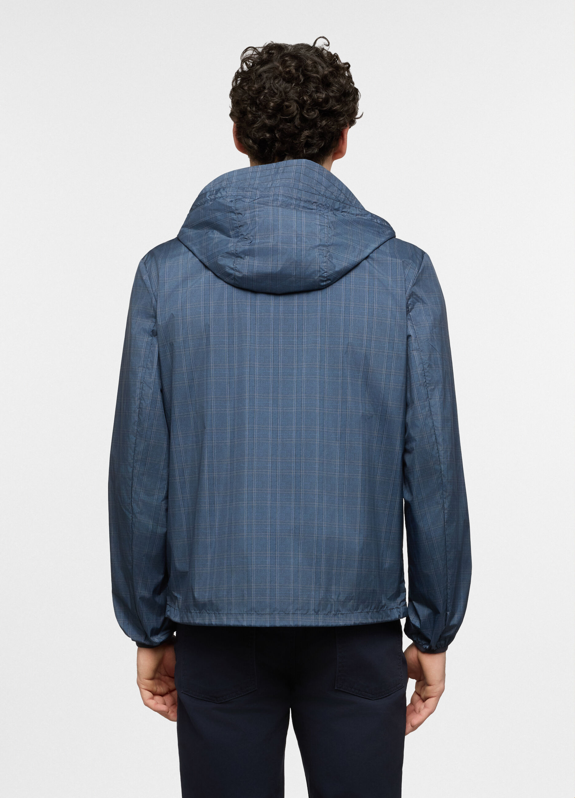 Giacca a vento con cappuccio e motivo tartan uomo