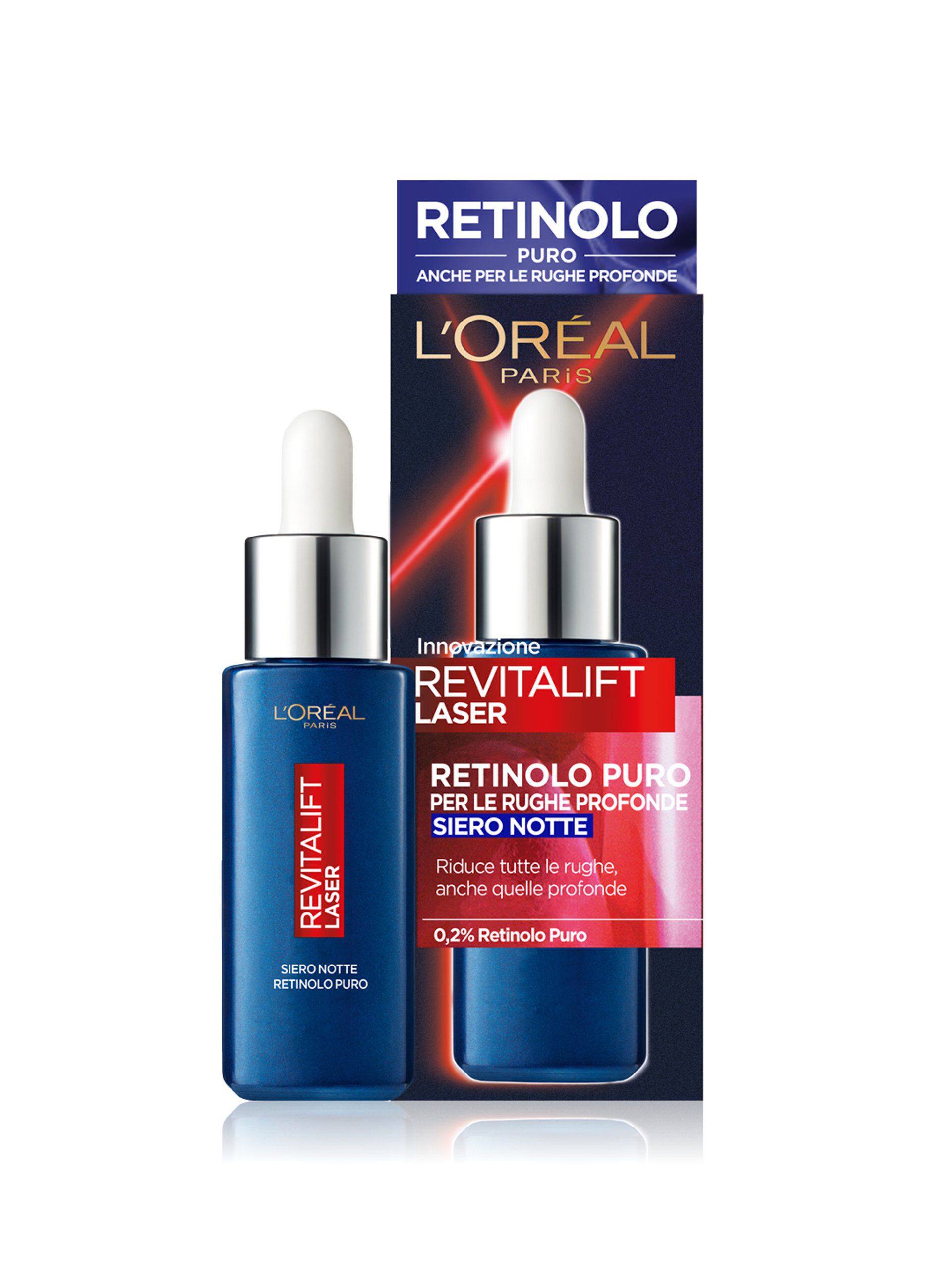 L'Oréal Paris Siero Notte Revitalift Laser X3, Azione Antirughe Anti-Età con Retinolo Puro, 30 ml.