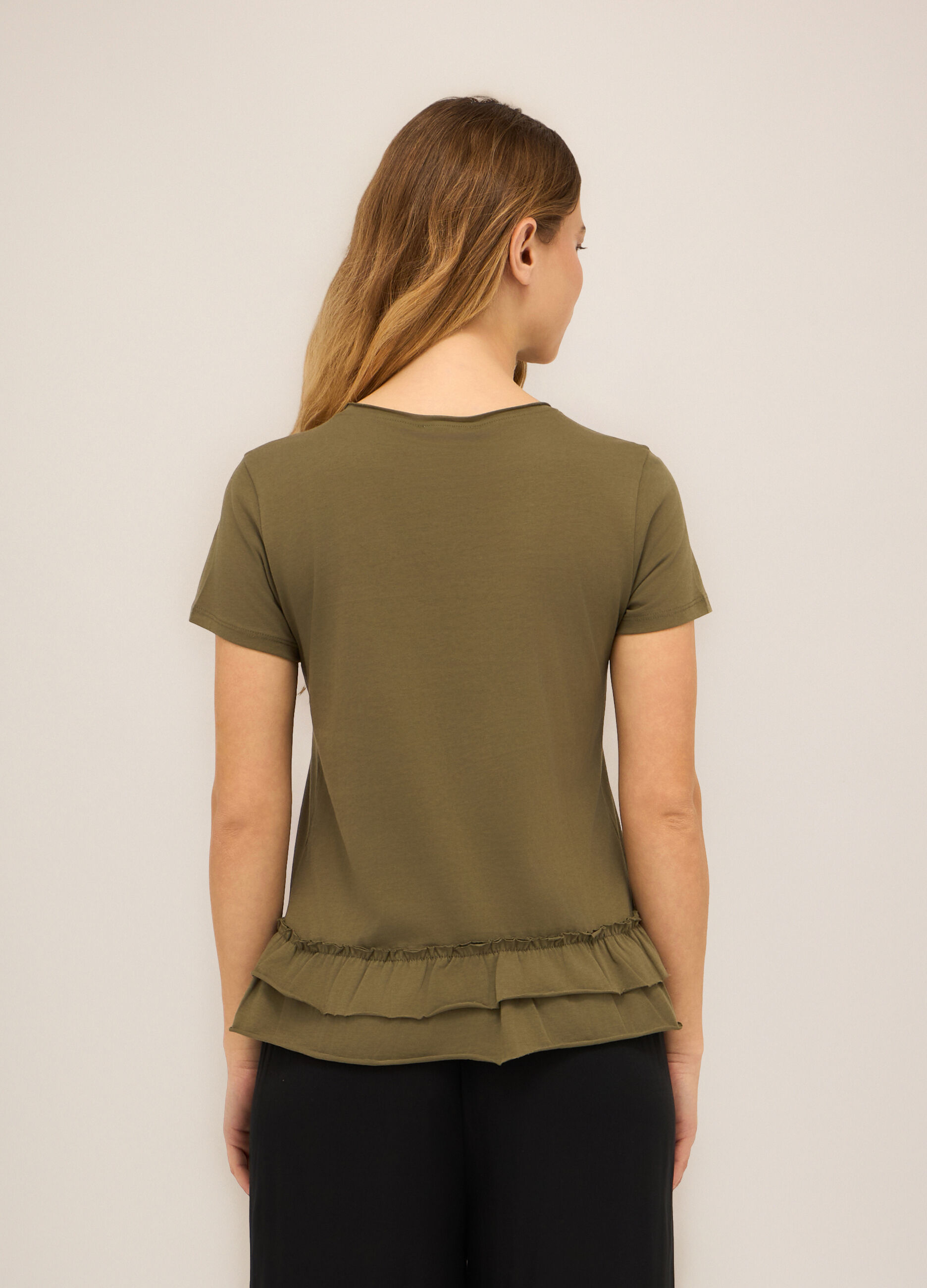 T-shirt in jersey di puro cotone con rouches donna_1