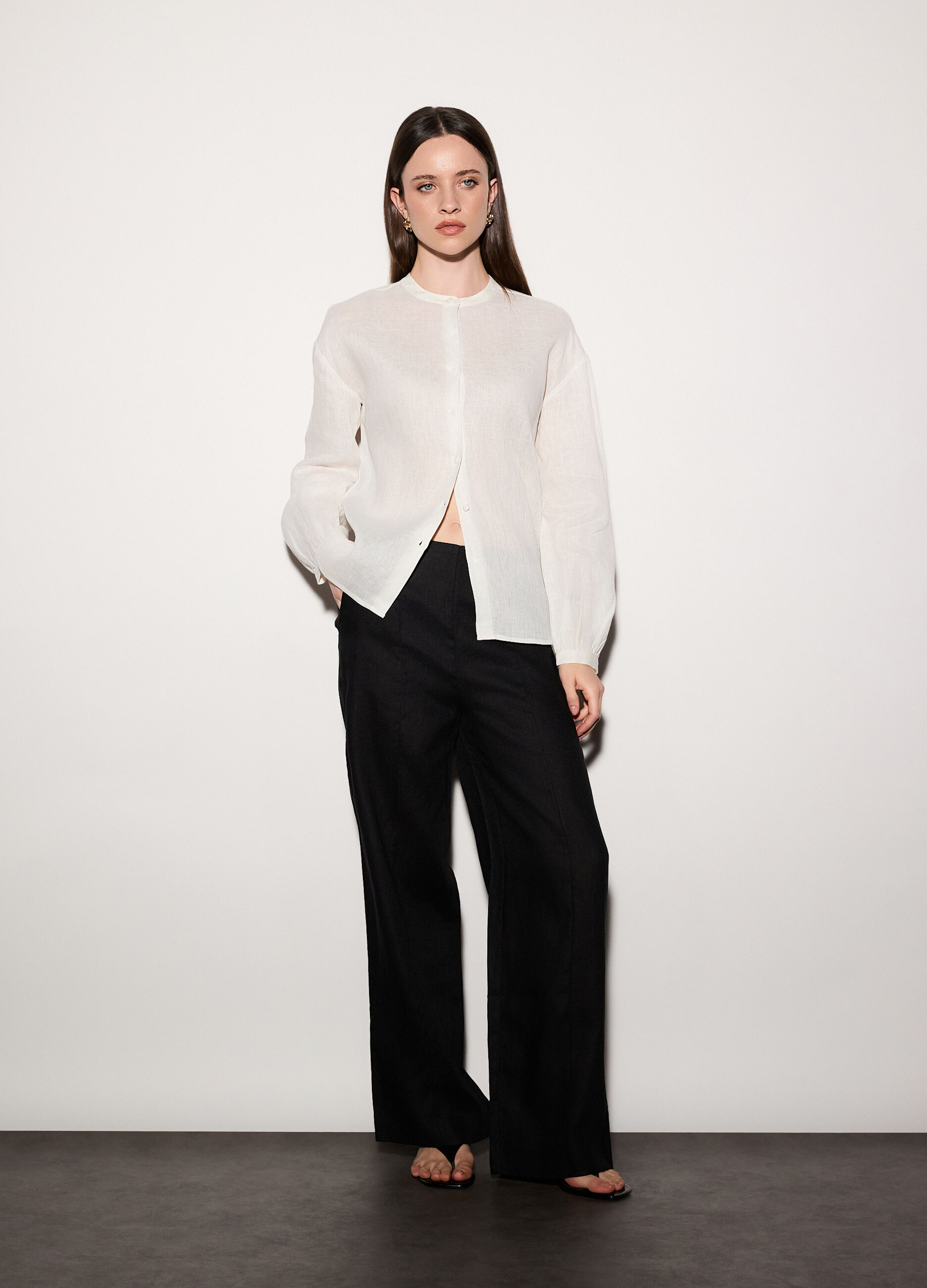Pantaloni regular fit in puro lino donna_0