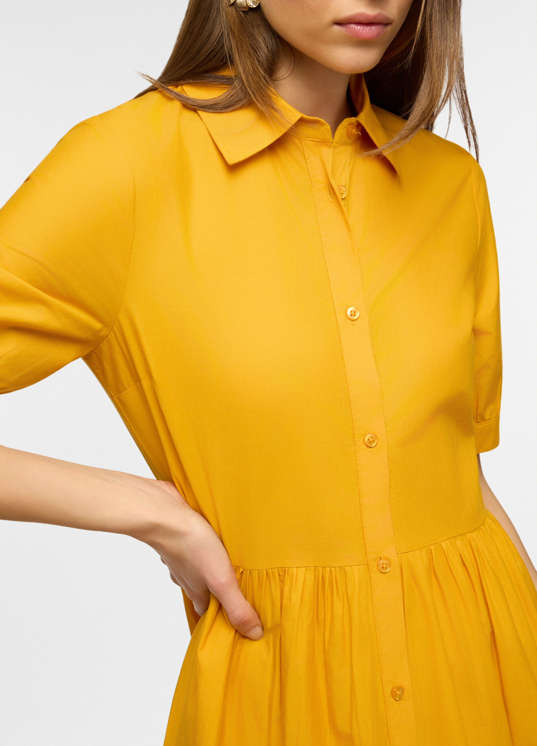 Vestito chemisier con colletto classico e ricamo in puro cotone donna_2