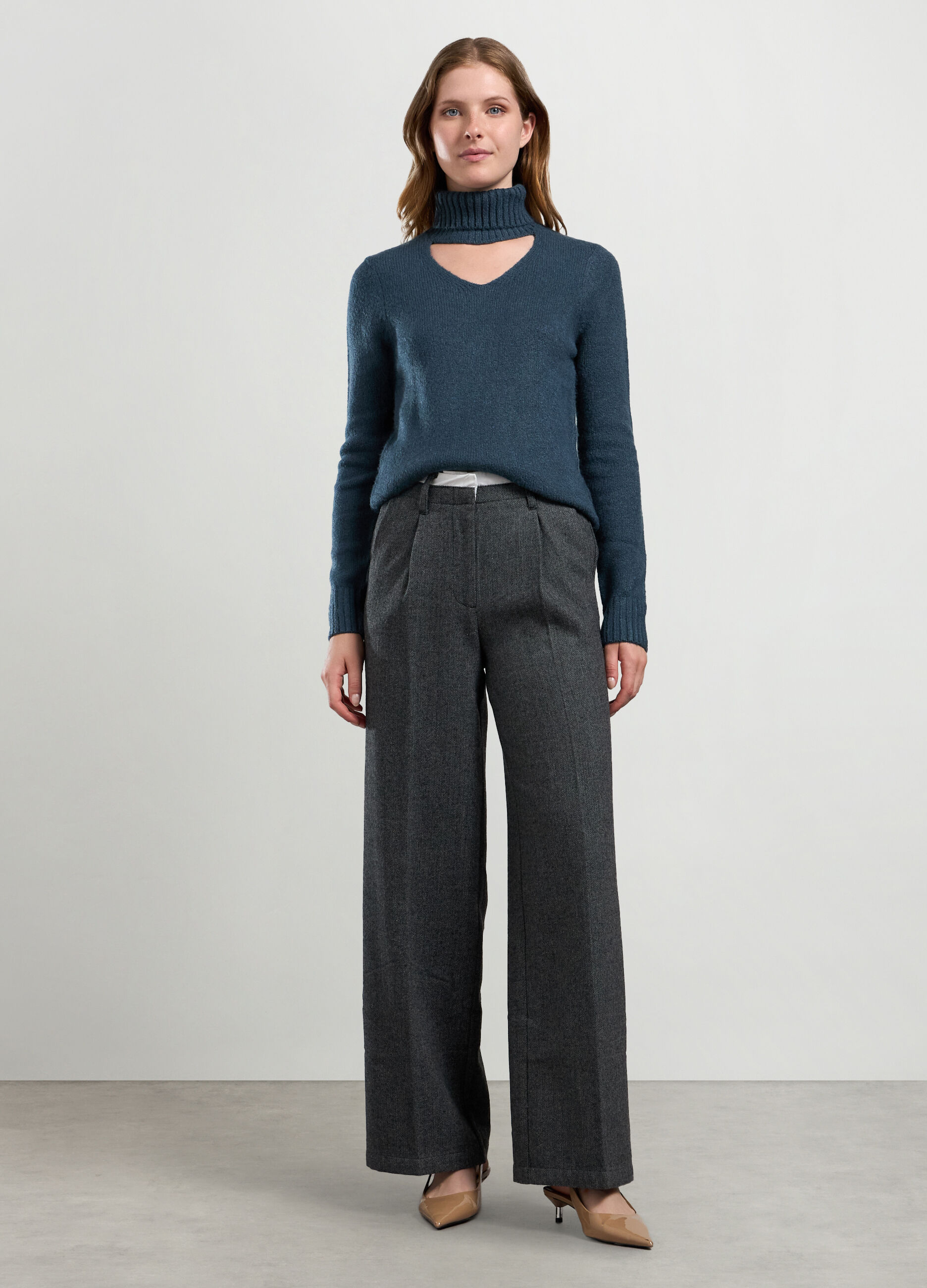 Pantalone palazzo in tweed misto lana donna_0