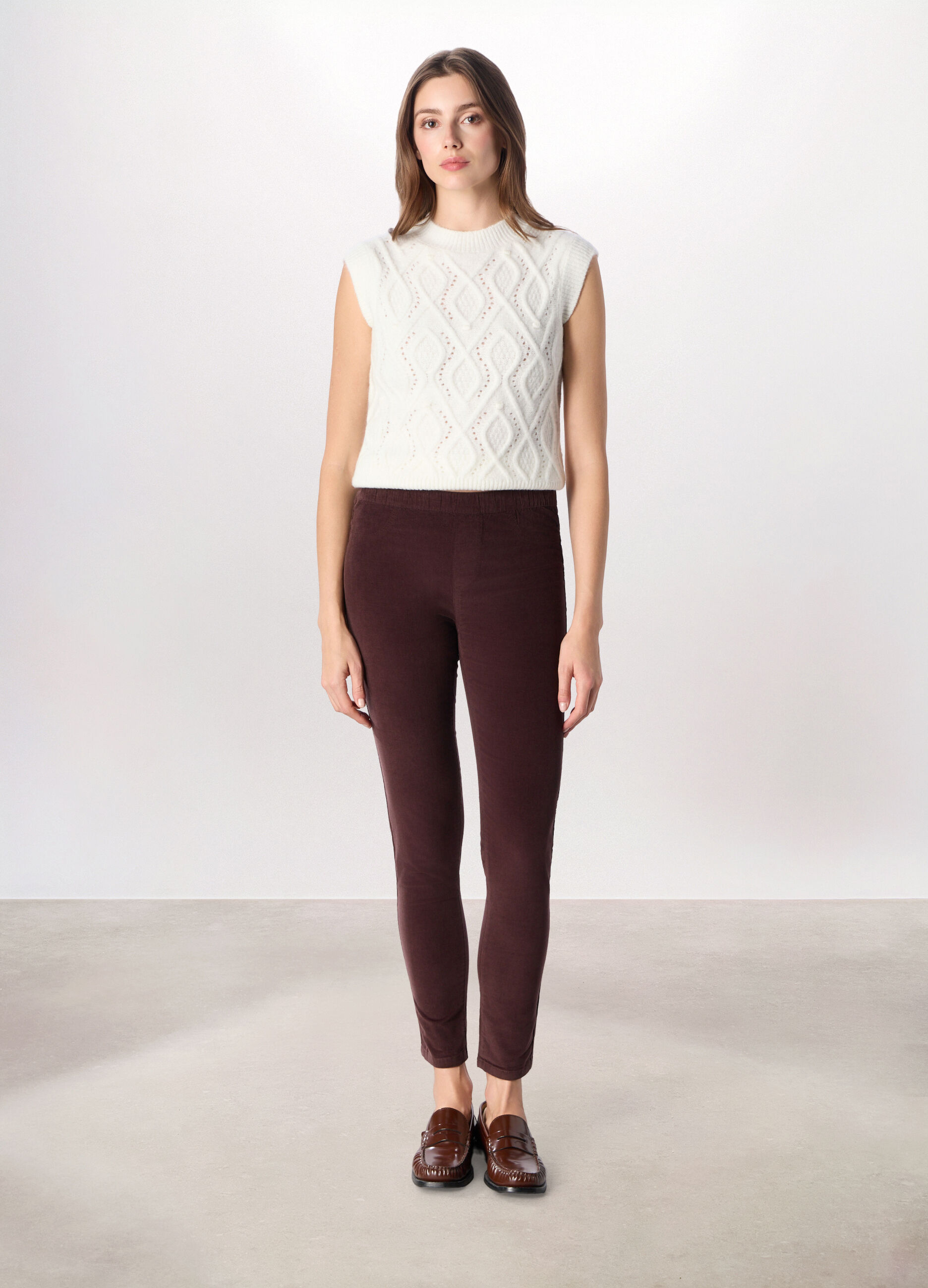 Treggings in velluto a coste di cotone stretch donna_0