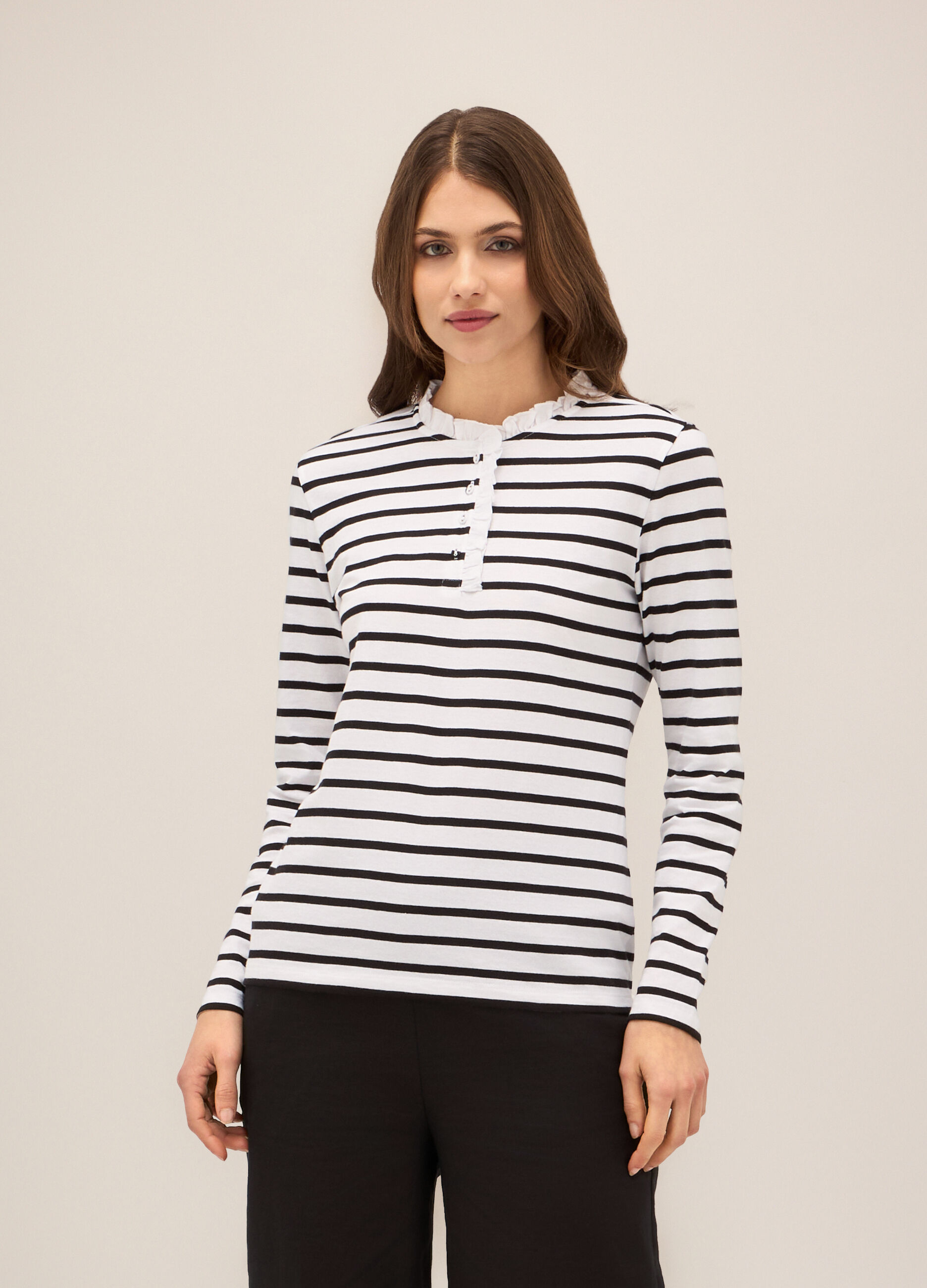 T-shirt a righe in puro cotone donna