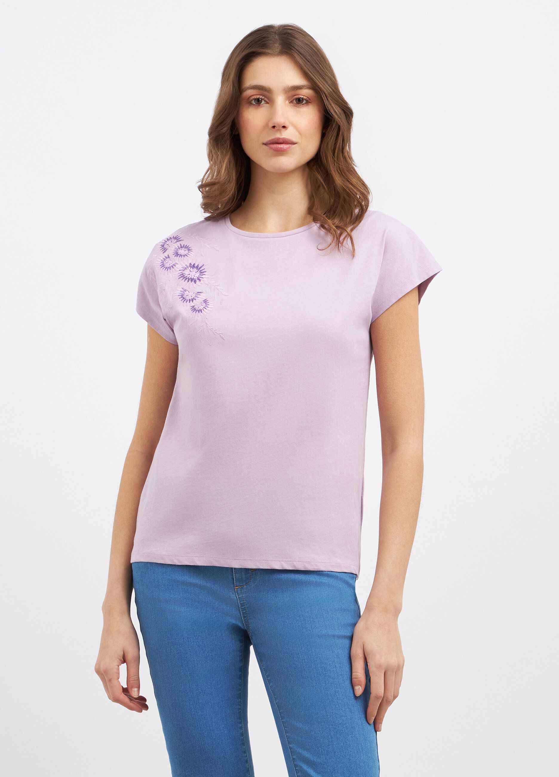 T-shirt in puro cotone con ricamo donna_0