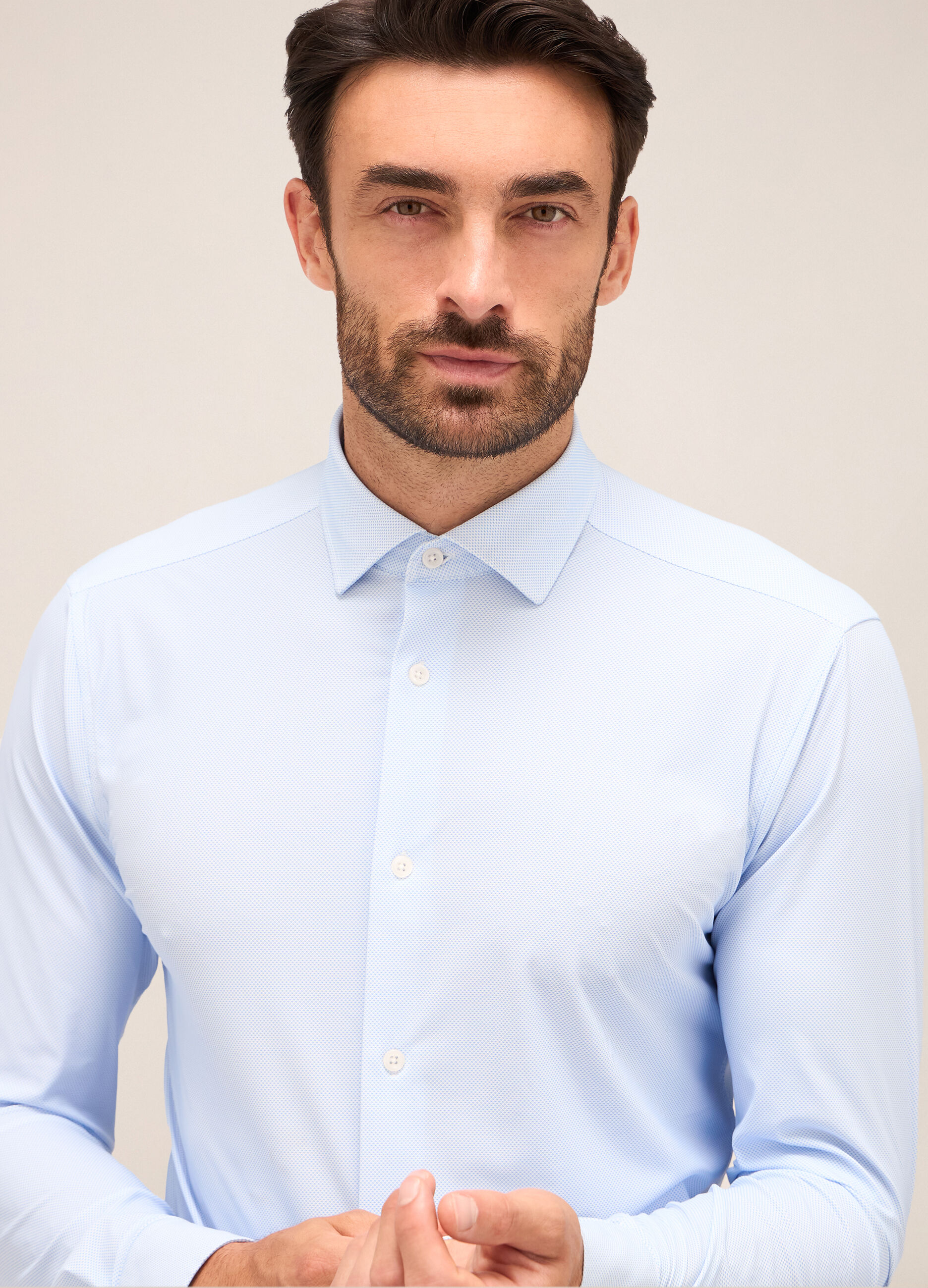 Camicia slim fit colletto classico in tessuto stretch uomo_3