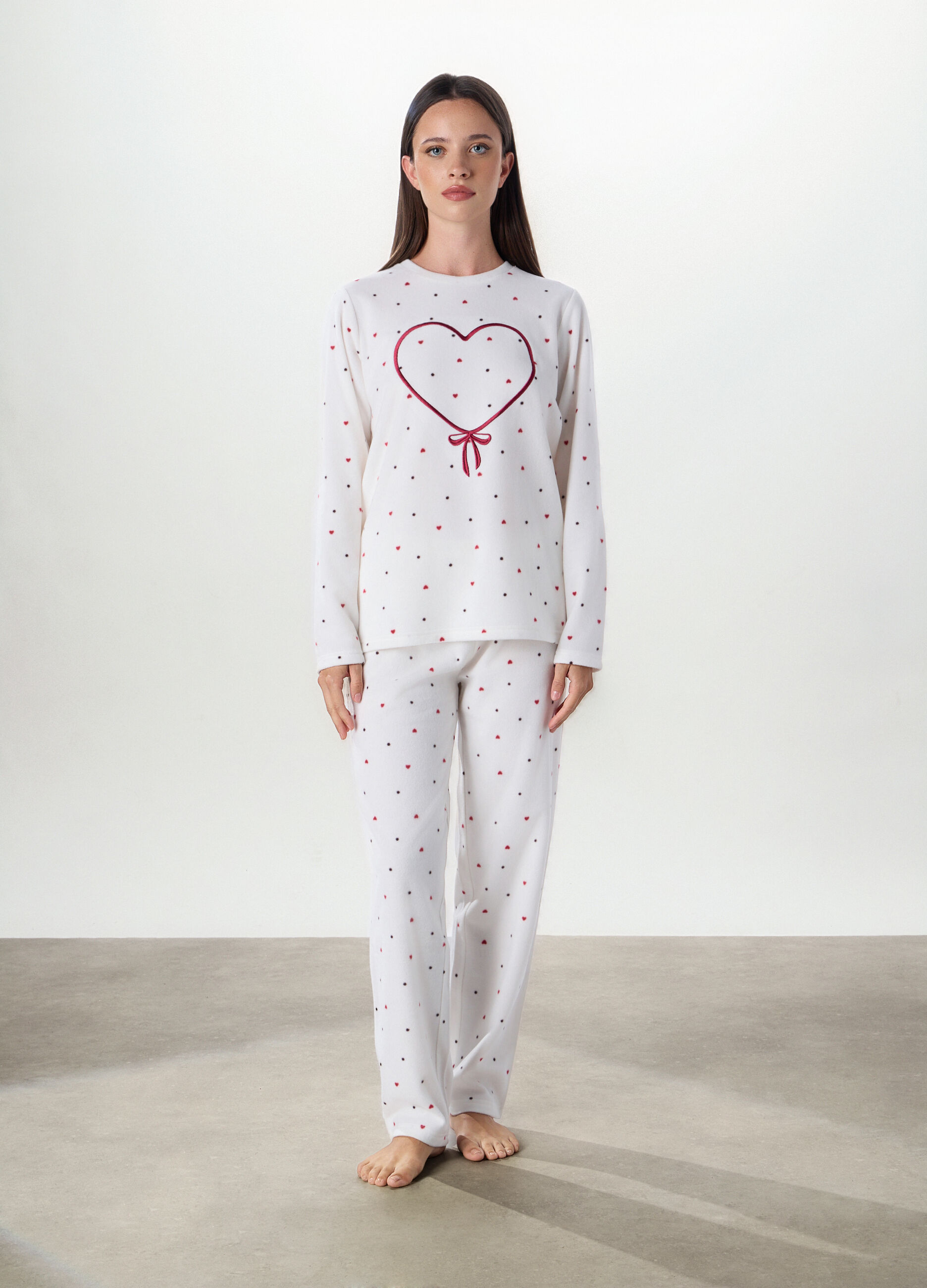 Set pigiama in pile con ricami donna_0