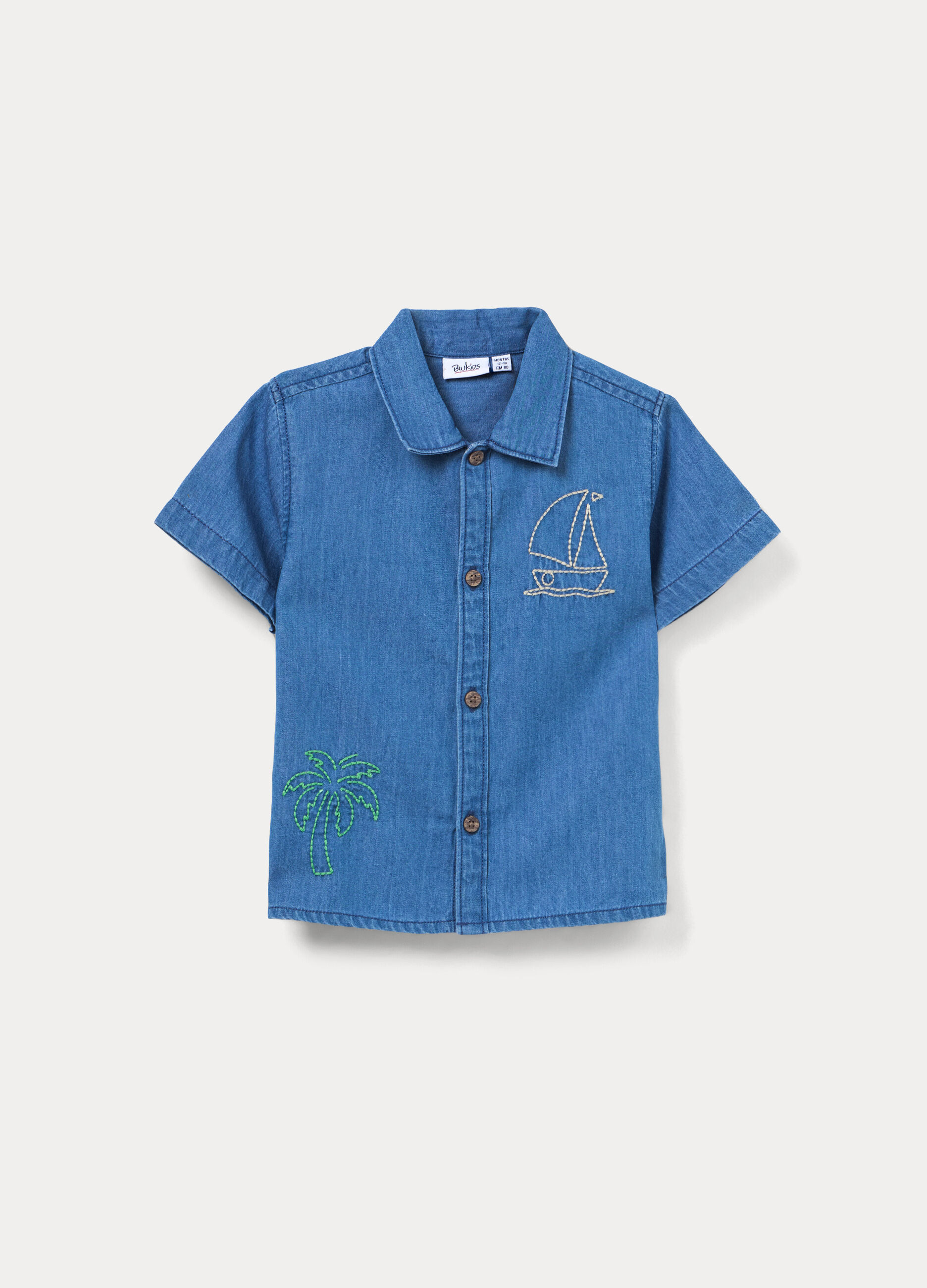 Camicia regular fit in denim di puro cotone _0