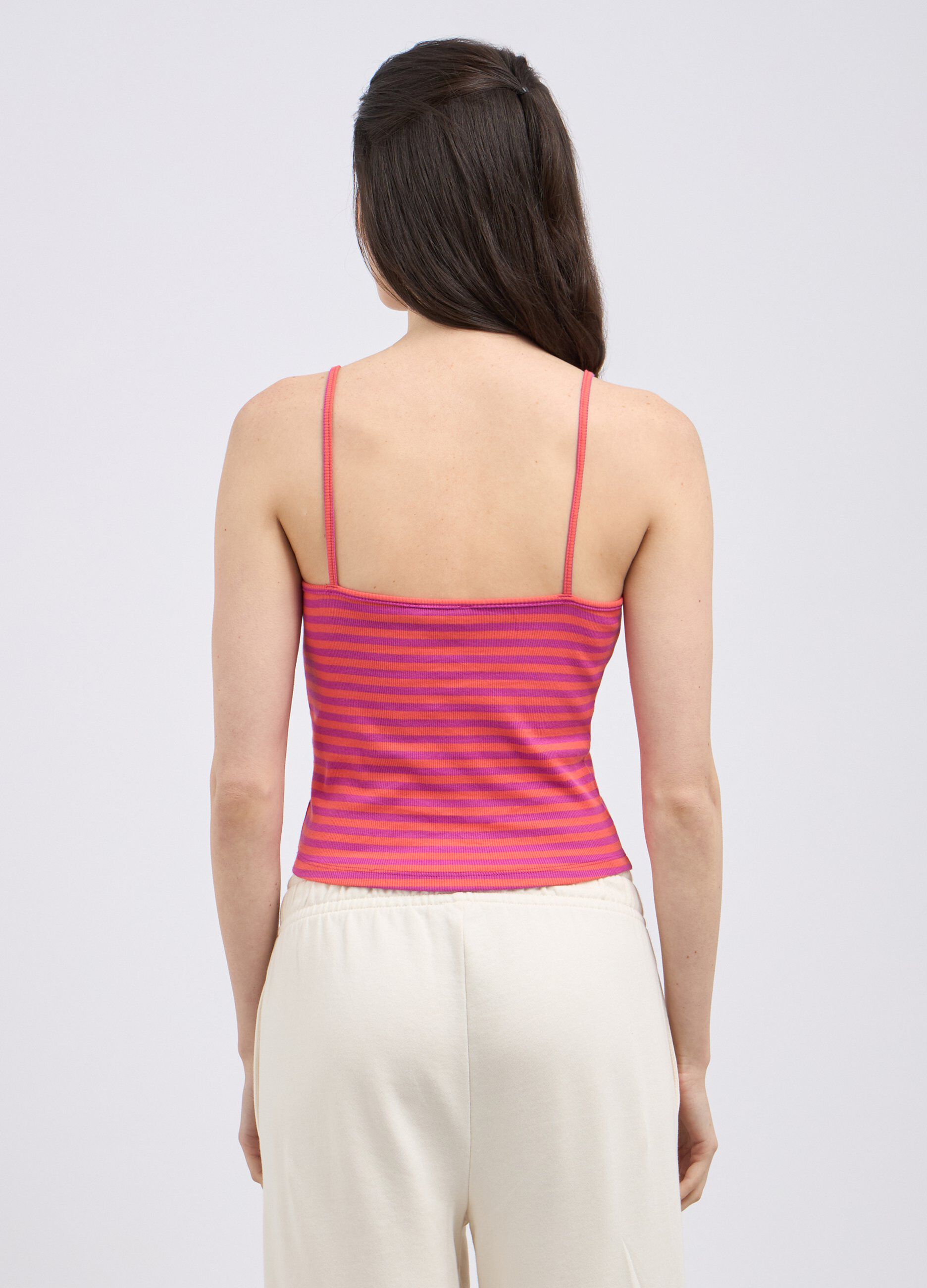 Top rigato in costina di cotone stretch donna_1