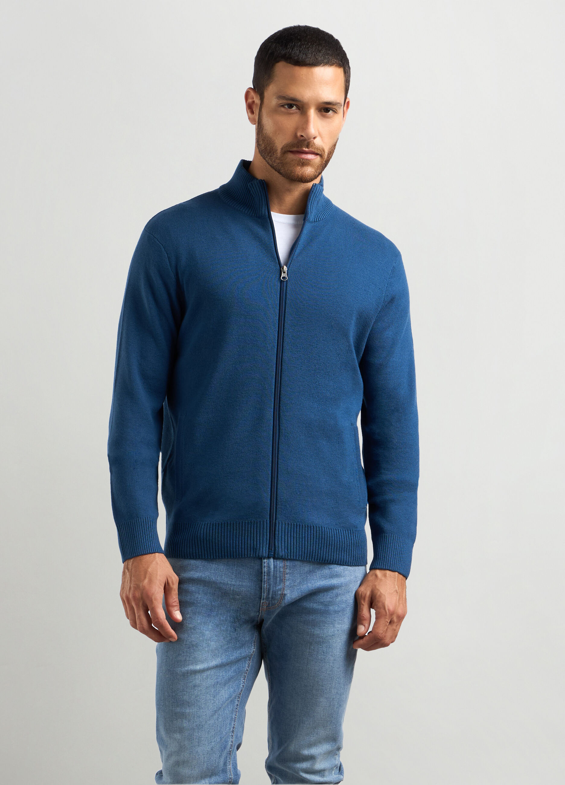 Cardigan collo alto in misto cotone uomo_0