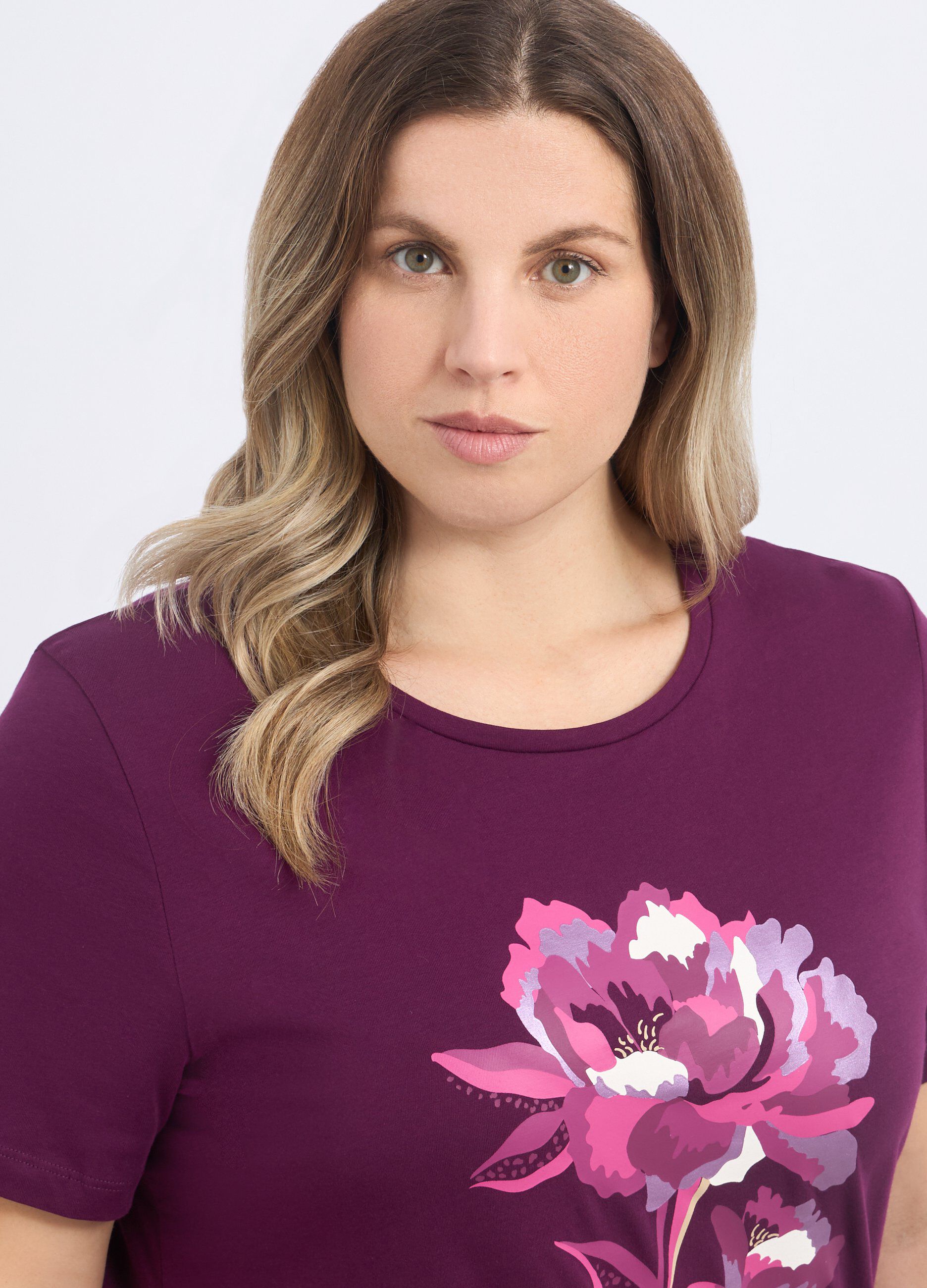 T-shirt in puro cotone con stampa donna curvy_2