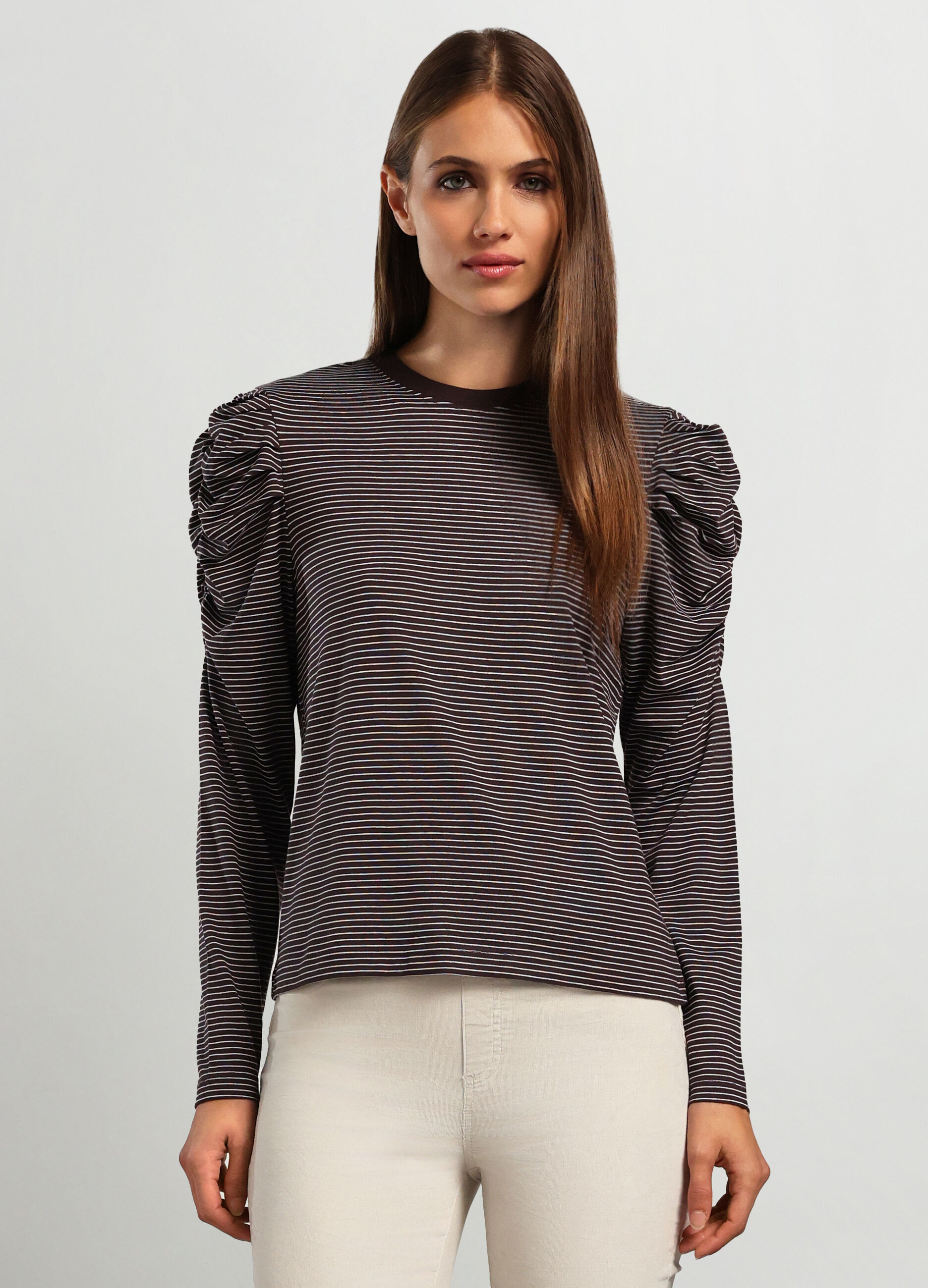 T-shirt a righe misto viscosa donna_0