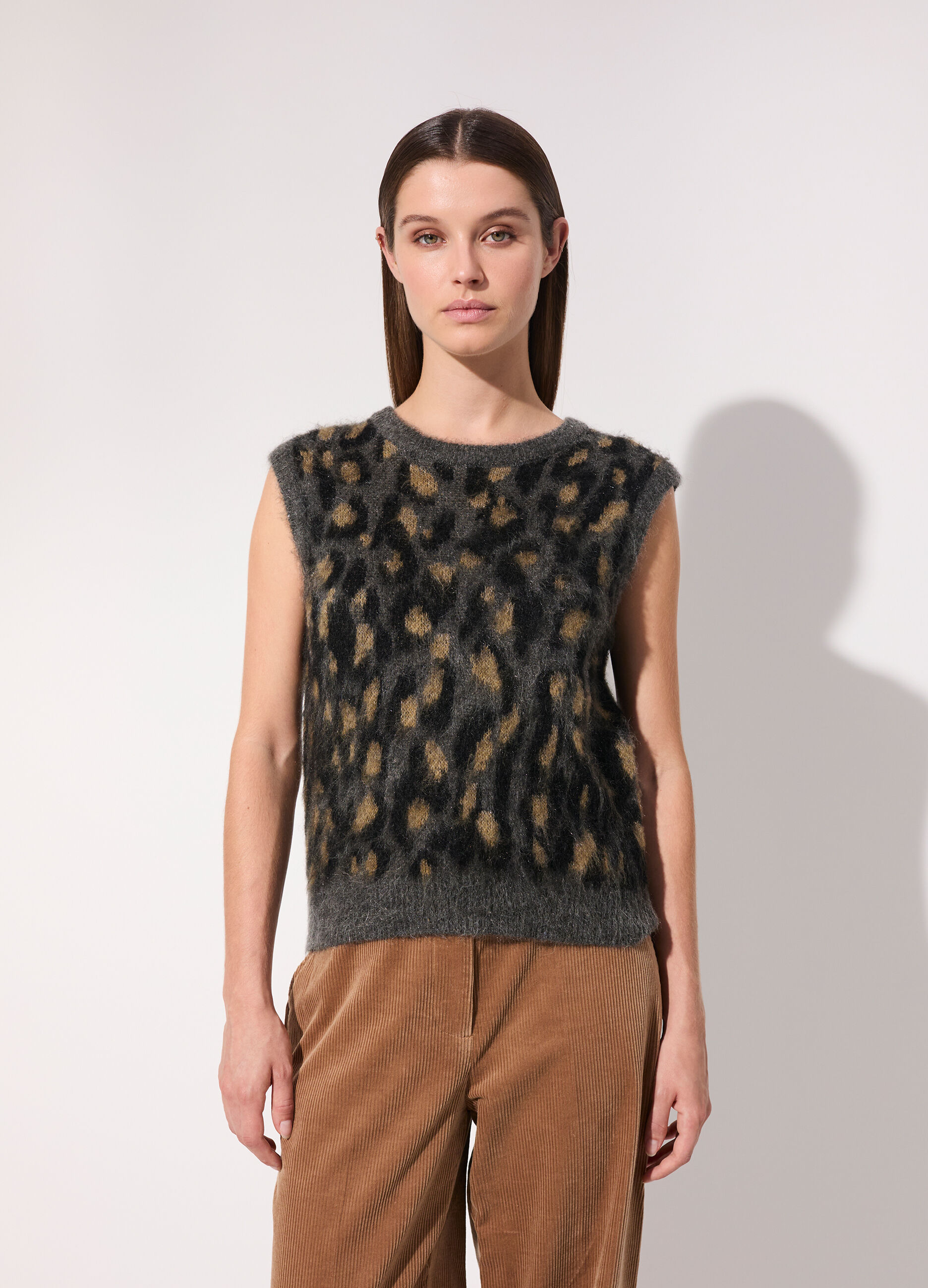 Gilet tricot in filato peloso misto mohair donna_1