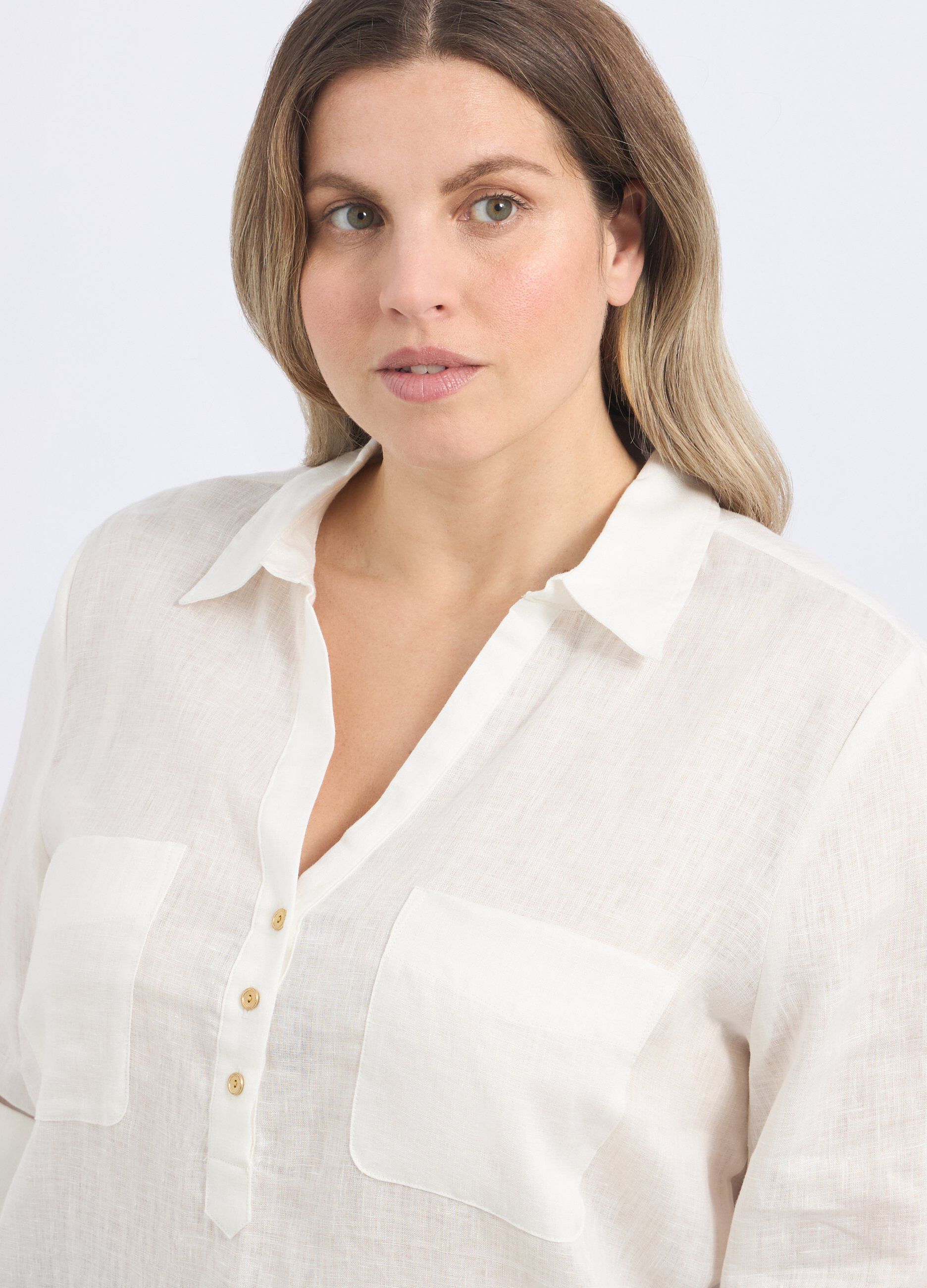 Blusa in puro lino con tasche donna curvy_2