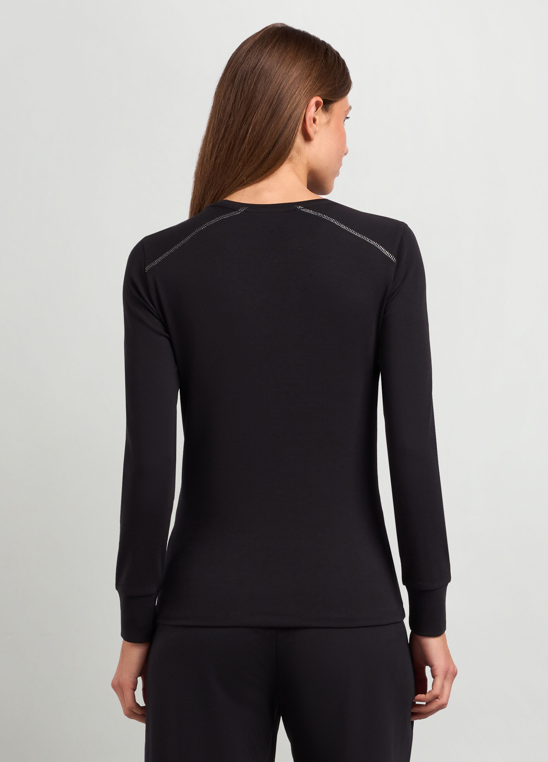 T-shirt a maniche lunghe in cotone stretch donna_1