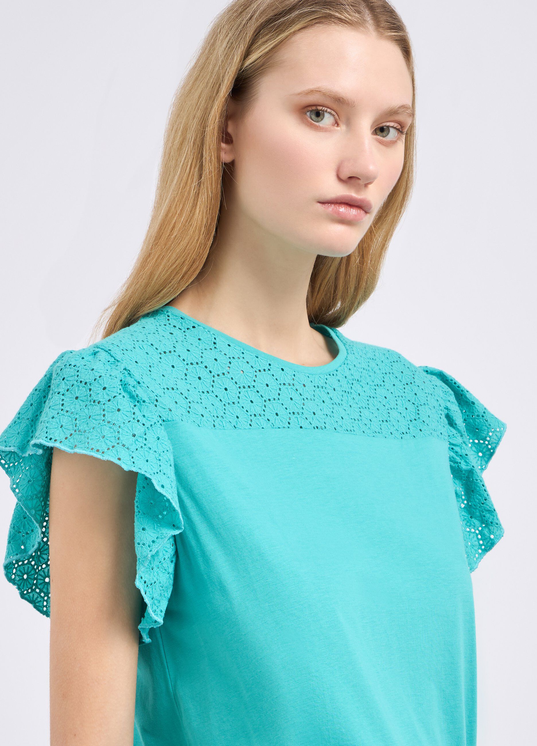 T-shirt in puro cotone con maniche ad aletta donna_2
