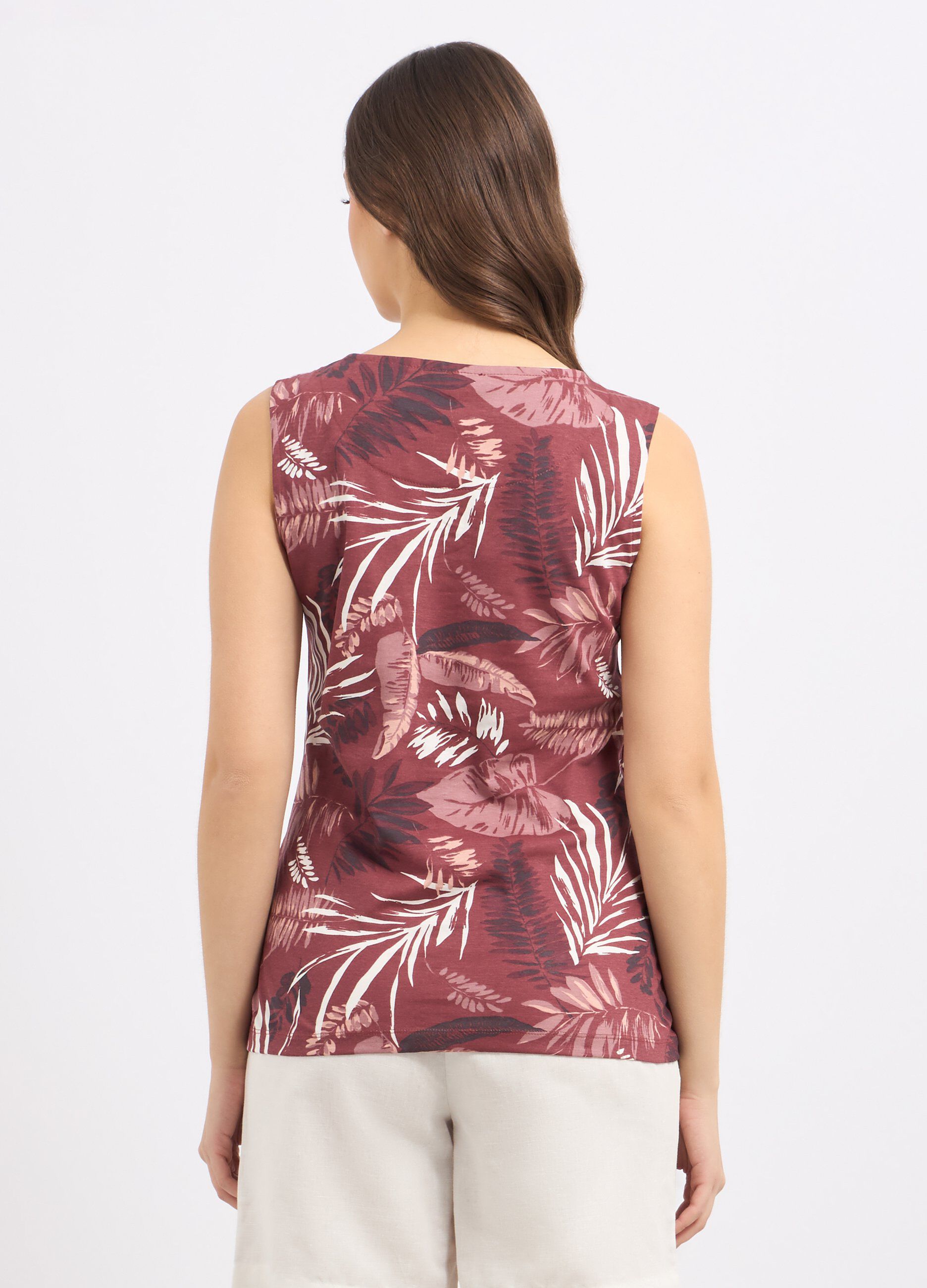 Canotta in puro cotone con stampa foliage donna_1