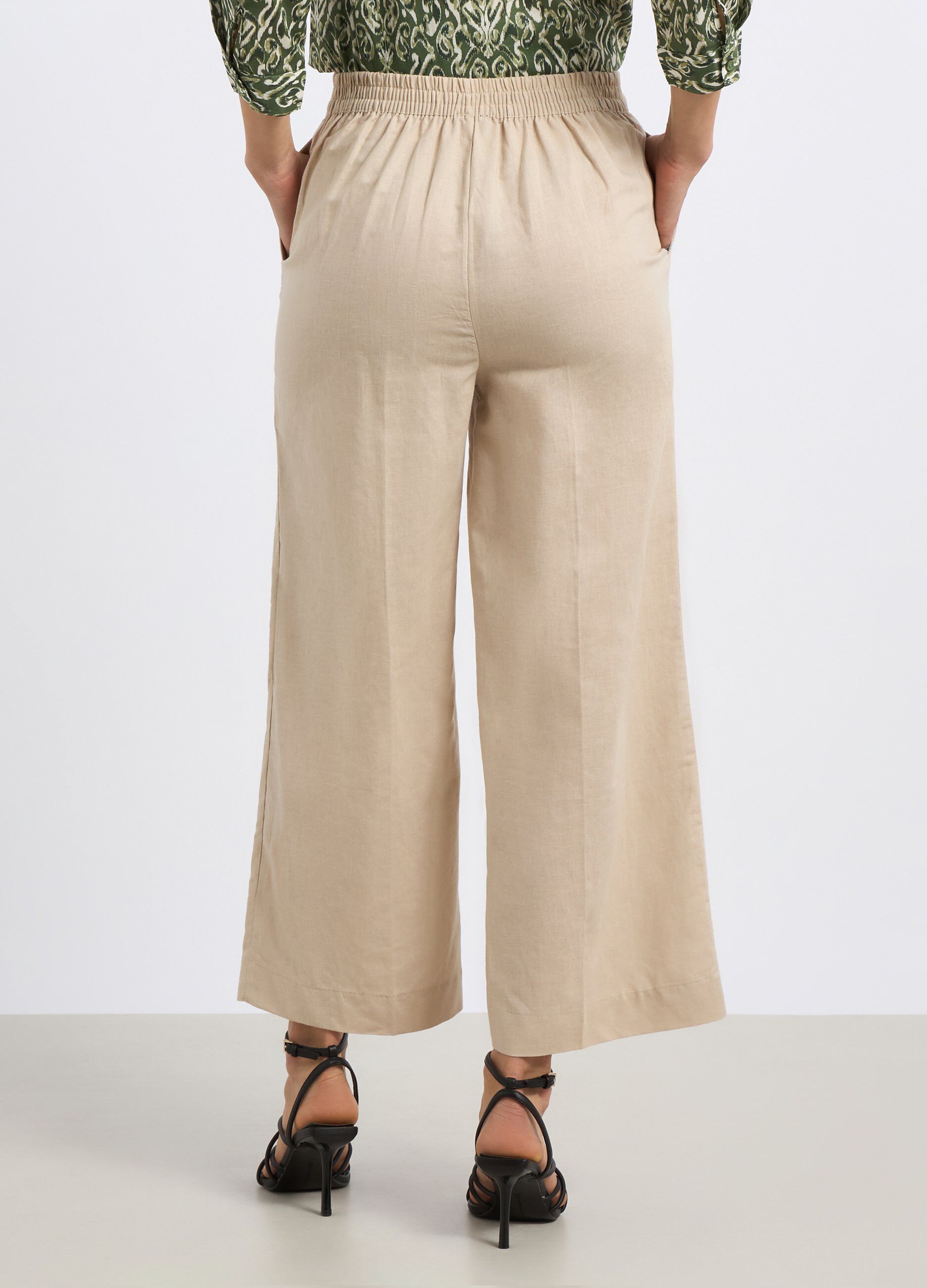 Pantaloni palazzo in misto lino donna_1
