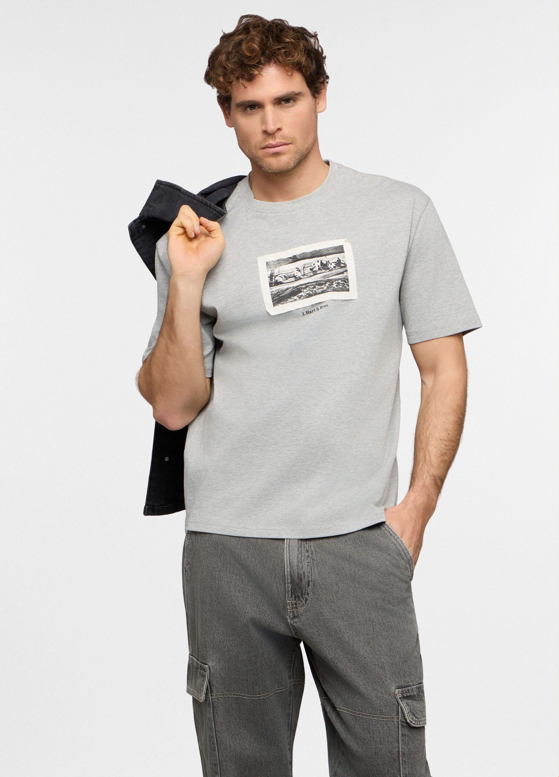 T-shirt girocollo con stampa in misto cotone uomo_0