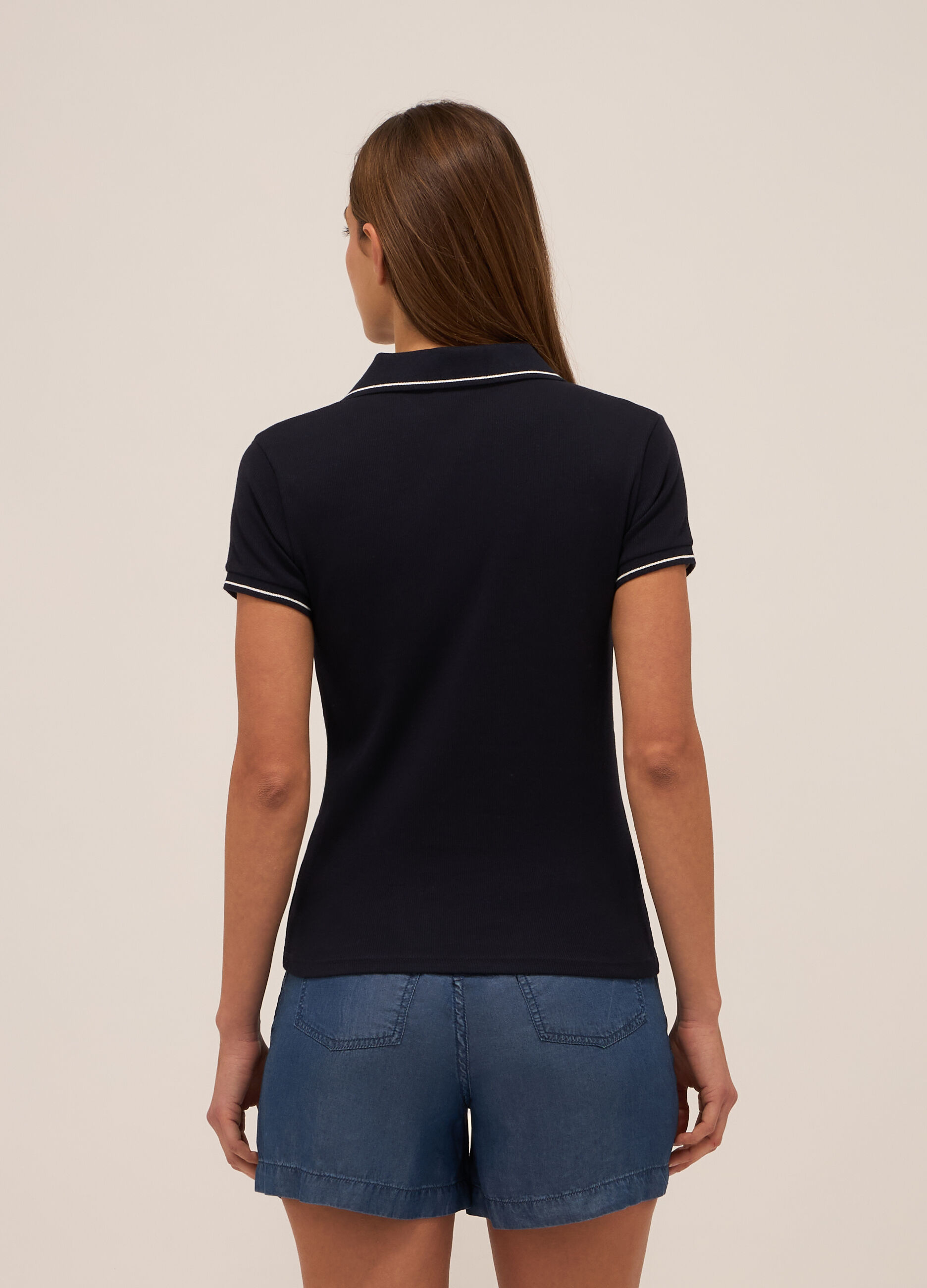 Polo in costina di cotone stretch donna_1