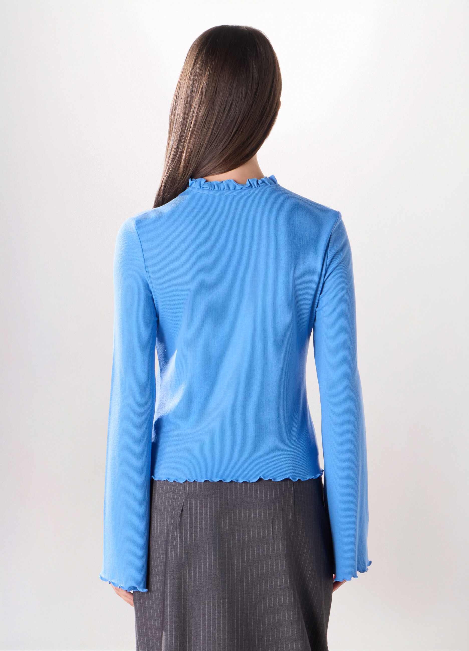 T-shirt in costina di misto viscosa stretch donna_1