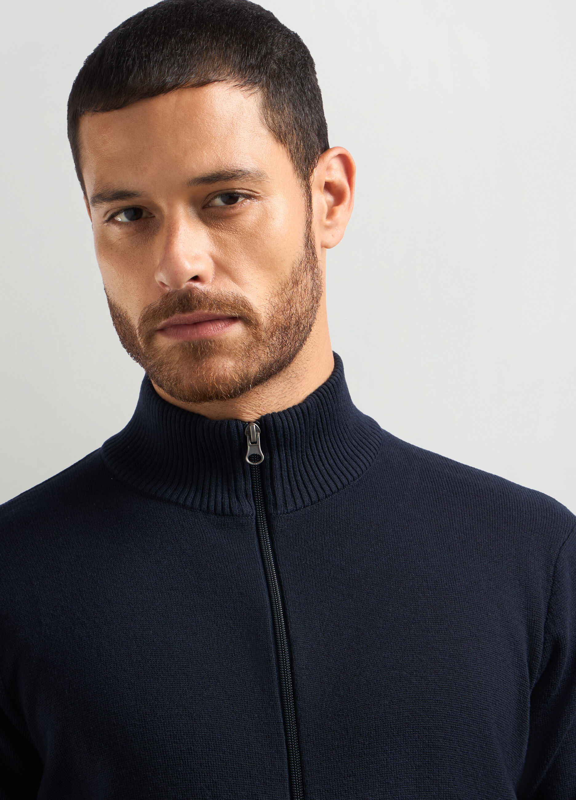 Cardigan collo alto in misto cotone uomo_2