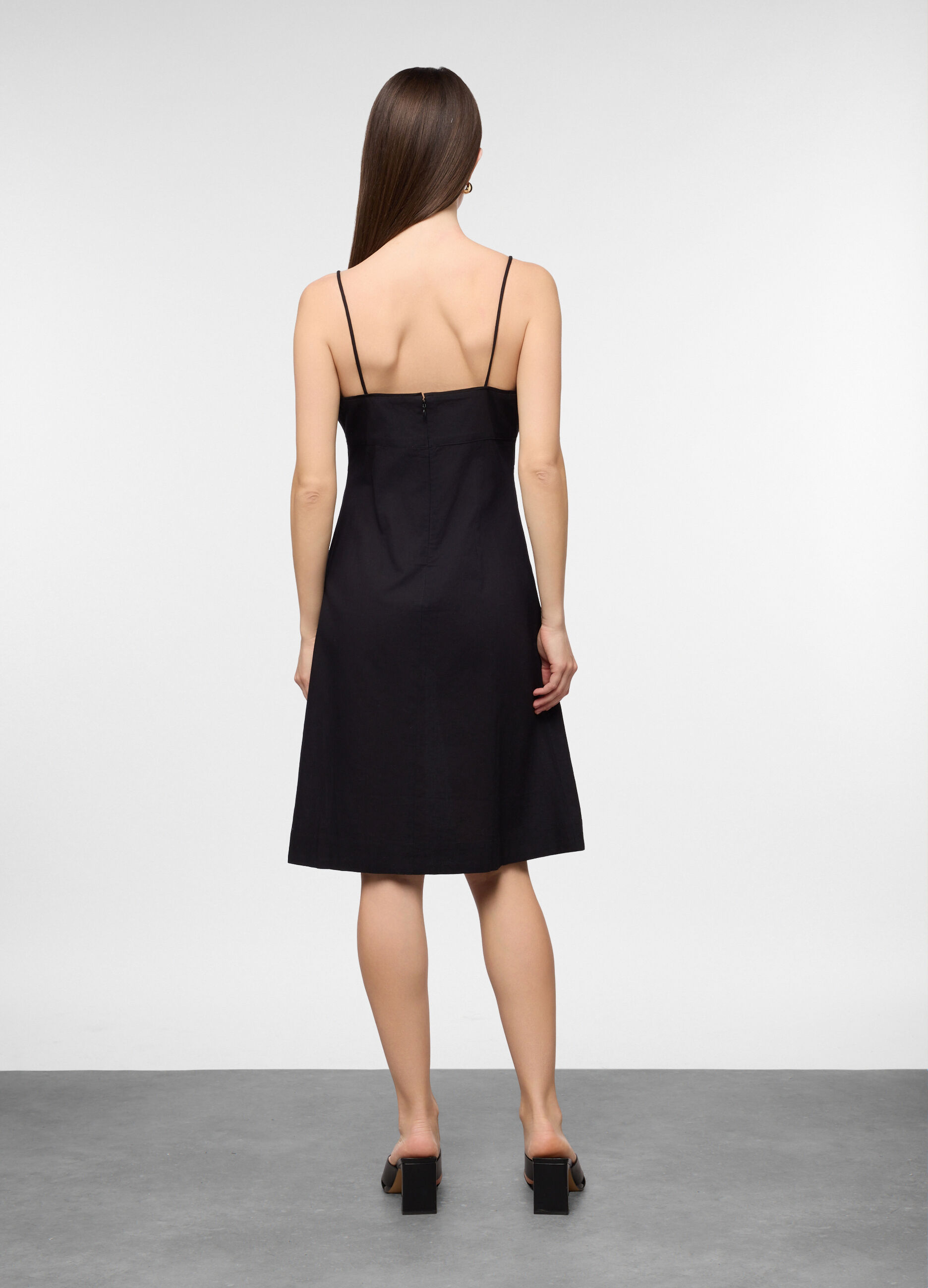 Abito corto fitted misto lino donna_1