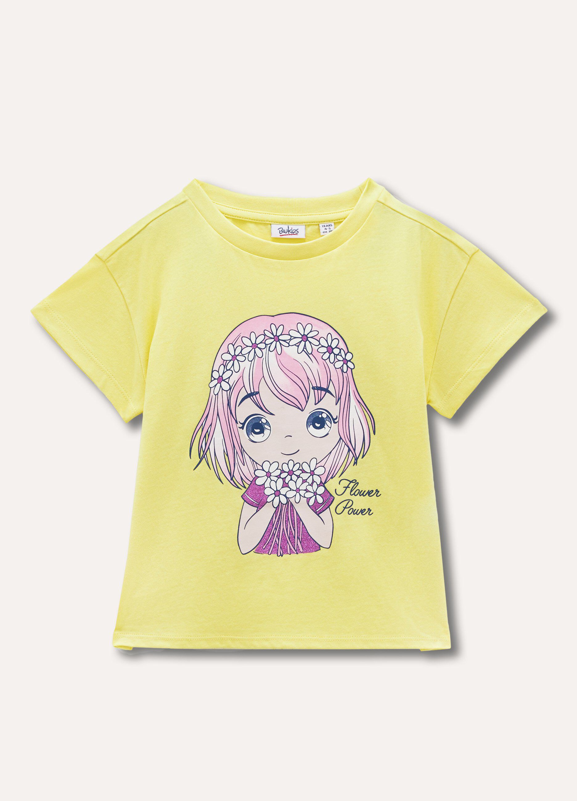 T-shirt in cotone stretch con stampa bambina_0