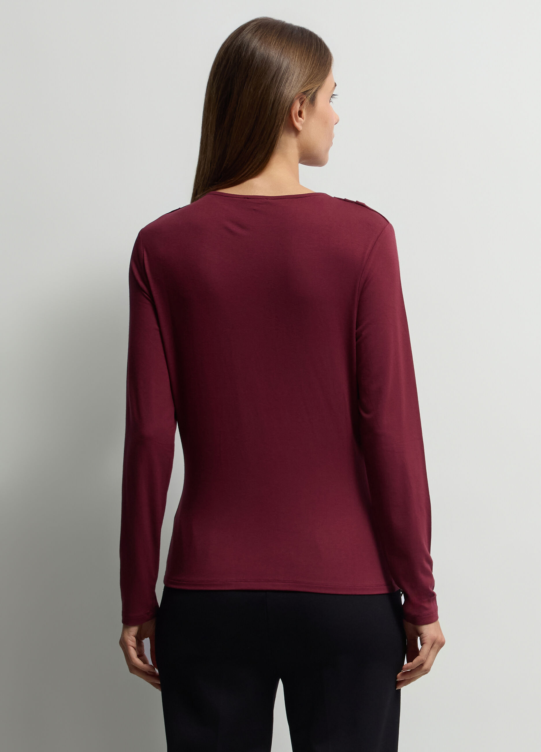 T-shirt con scollo drappeggiato stretch donna_1