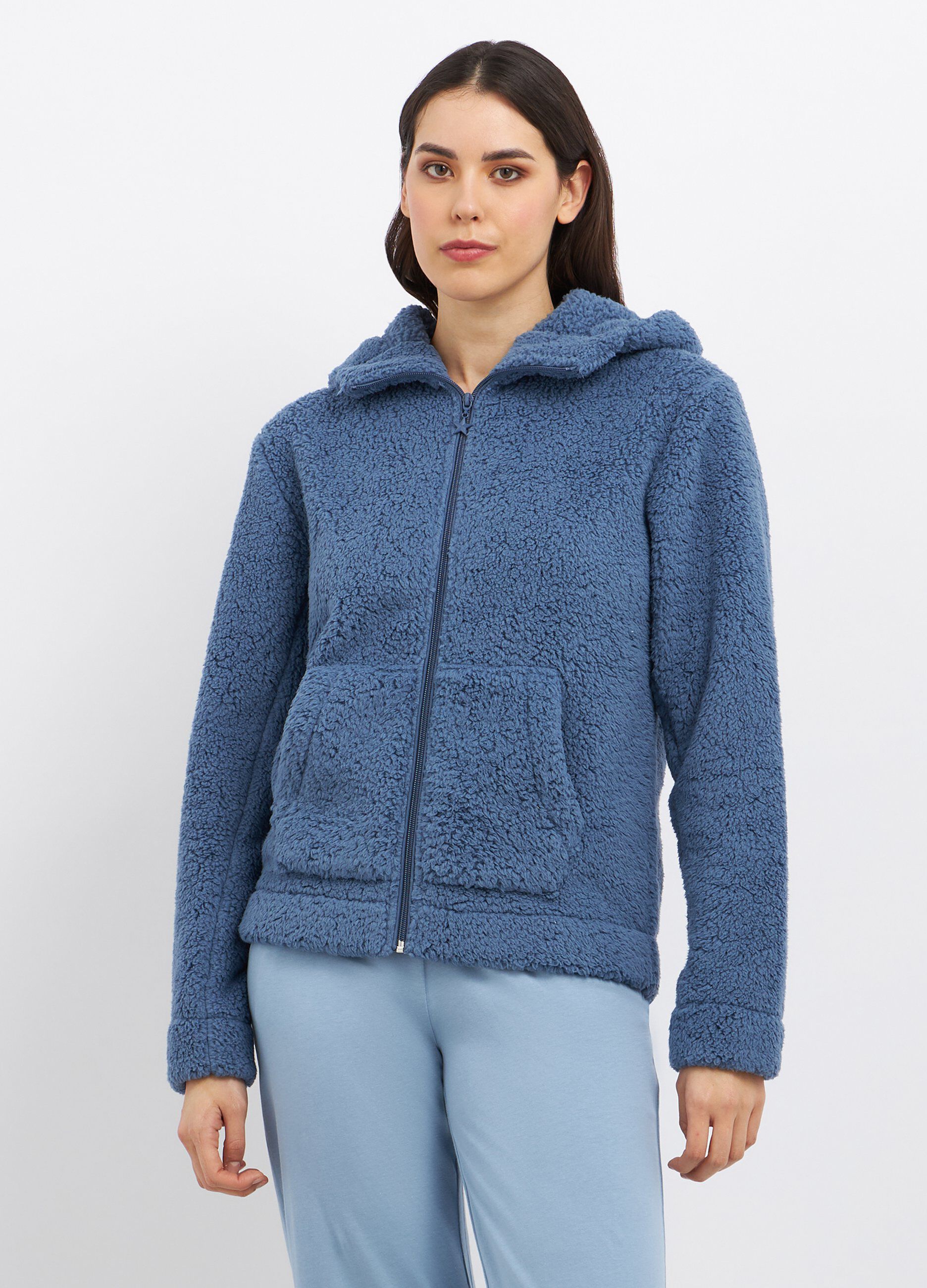Top pigiama in fake fur con cappuccio donna_0