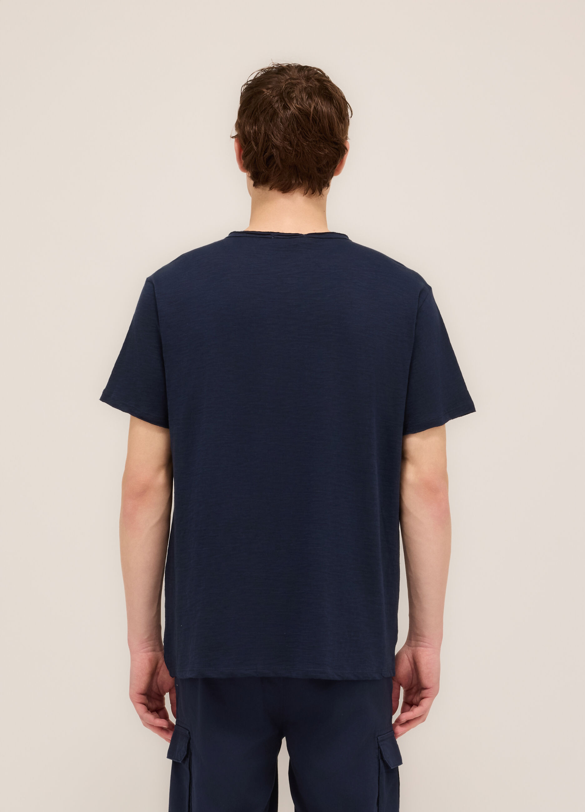 T-shirt serafino in cotone e lino uomo