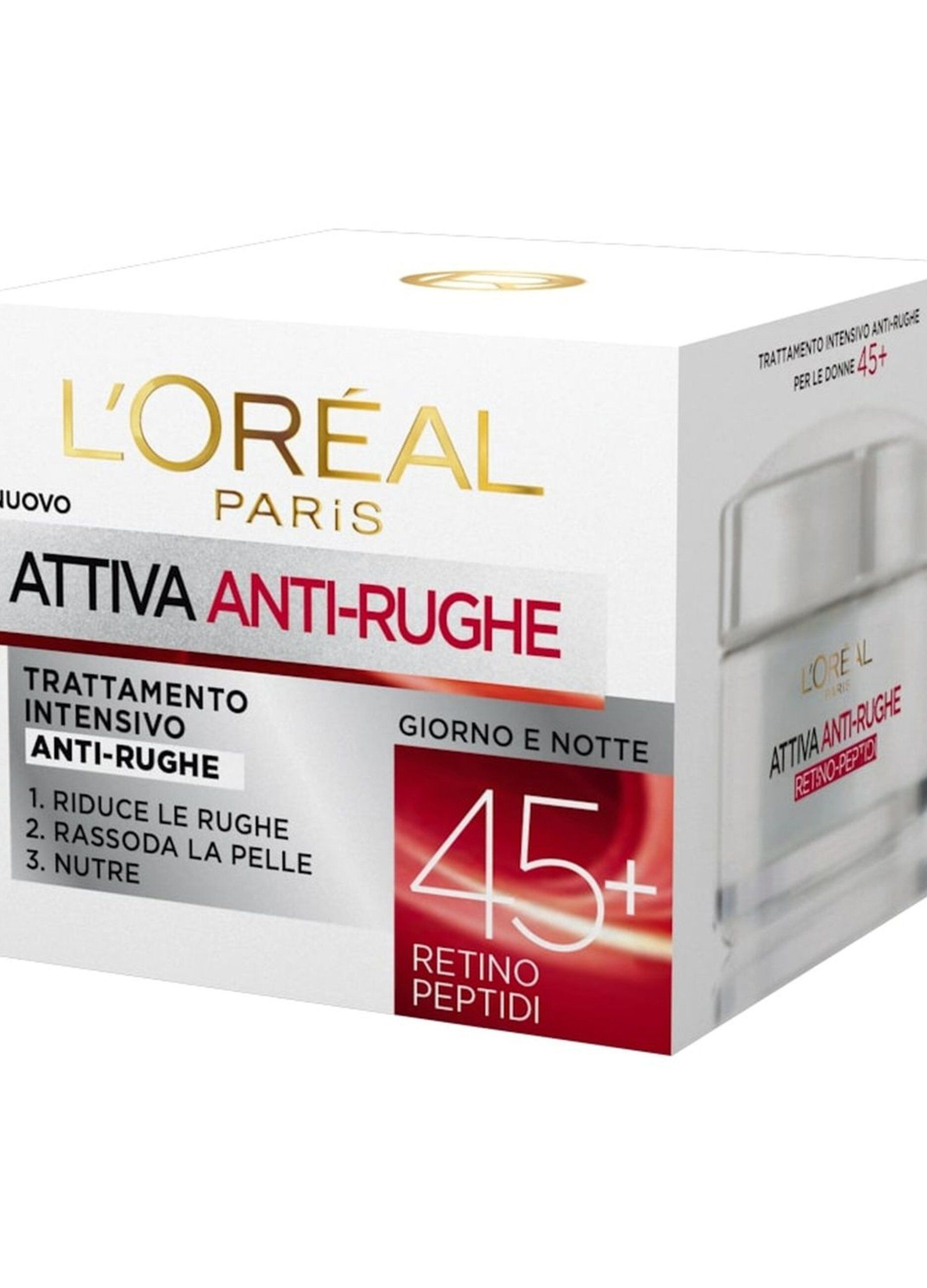 L'Oréal Paris Crema Viso Anti-rughe Attiva 45+, Trattamento Intensivo Anti-rughe, Rassoda e Nutre la Pelle, 50 ml.