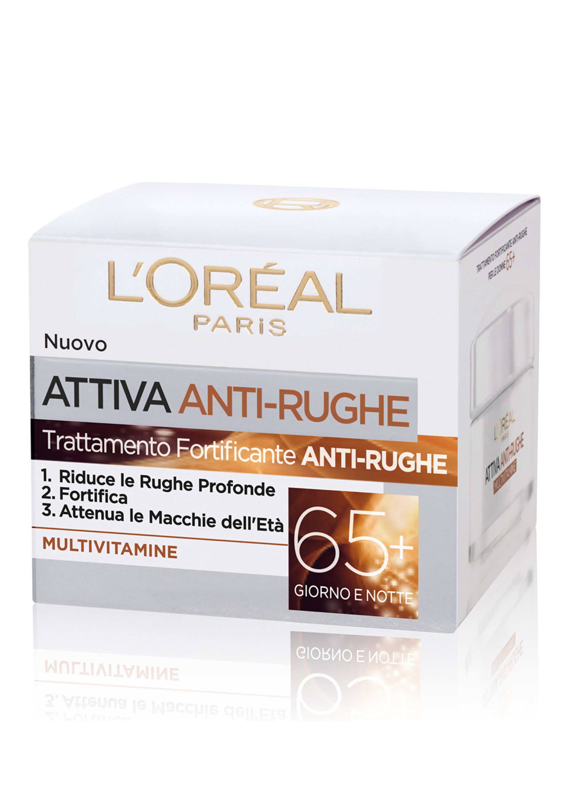 L'Oréal Paris Crema Viso Giorno e Notte Attiva Anti-Rughe, Trattamento Fortificante 65+ con Multivitamine, Adatto a Pelli Mature, 50 ml.