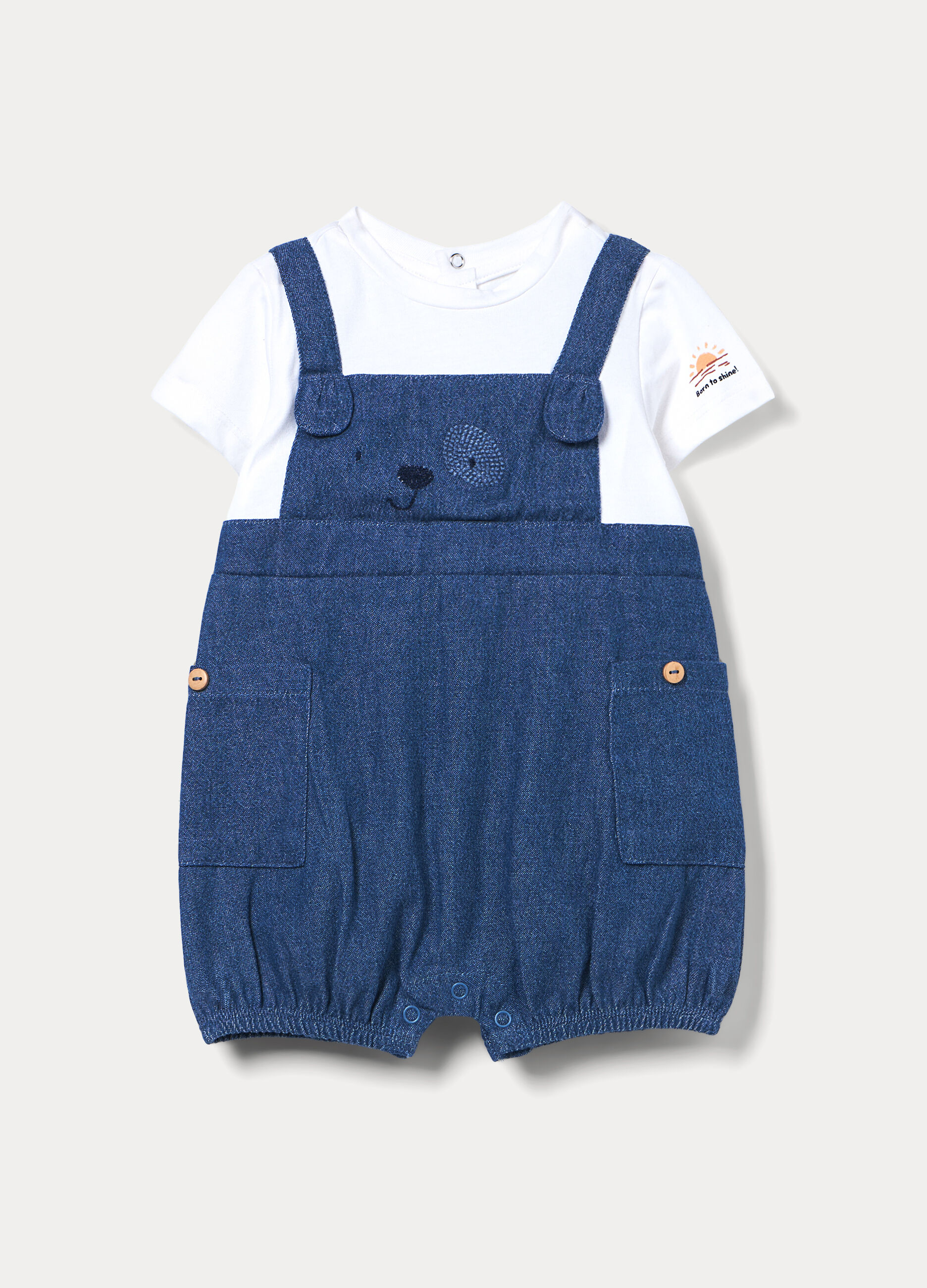 Pagliaccetto in puro cotone chambray neonato_0