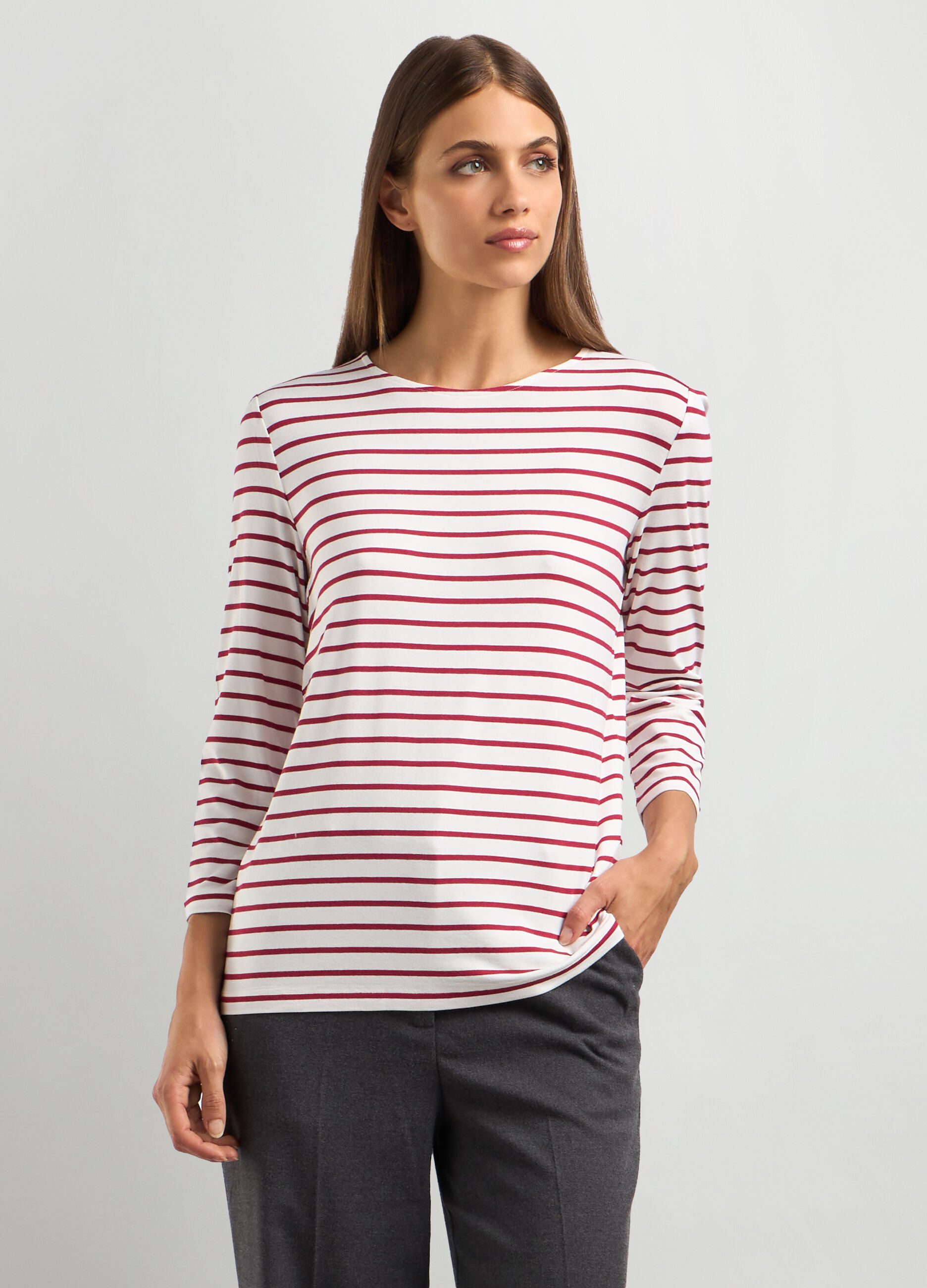T-shirt rigata in viscosa stretch donna_0
