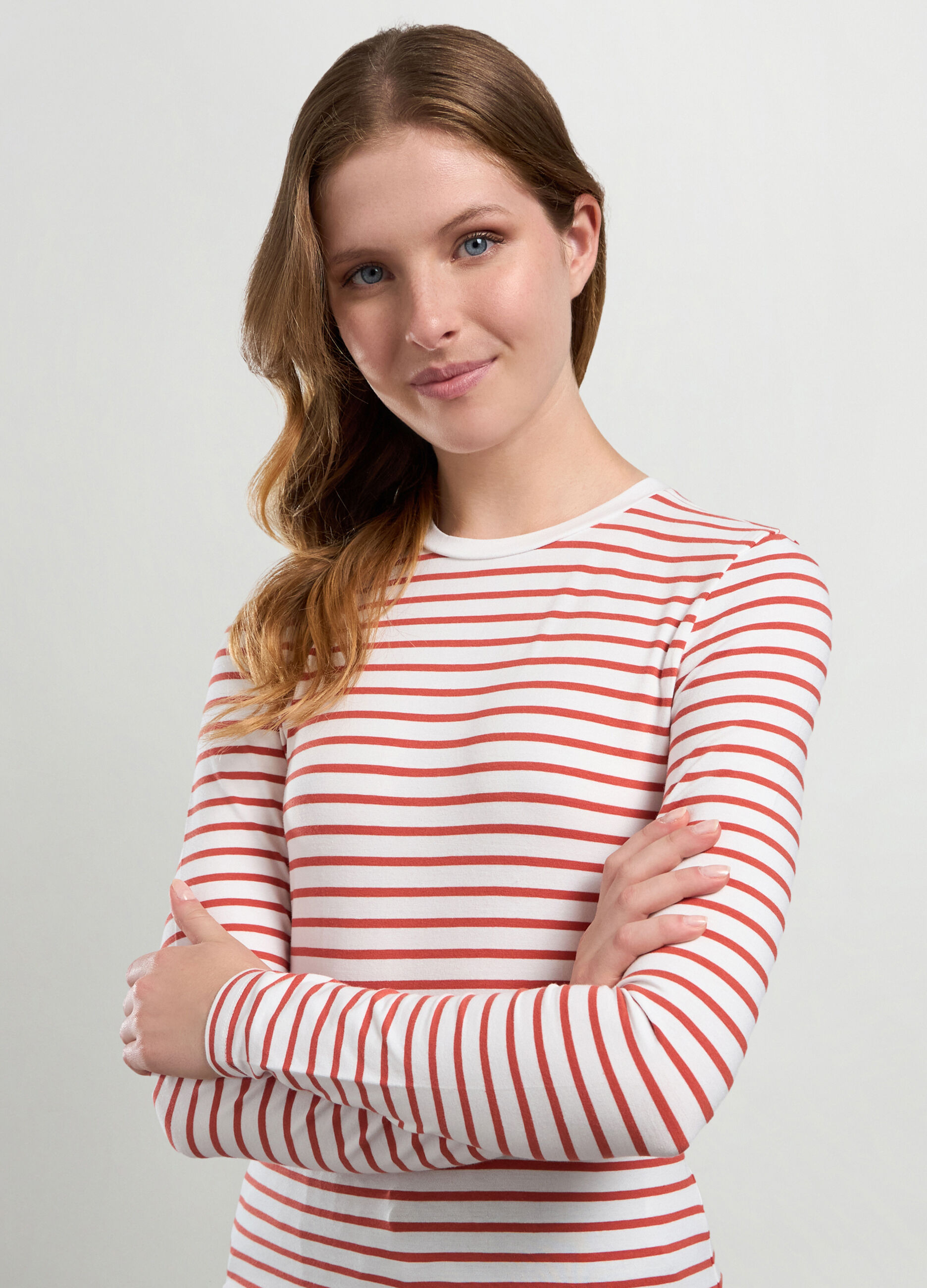 T-shirt a righe in puro cotone donna_2