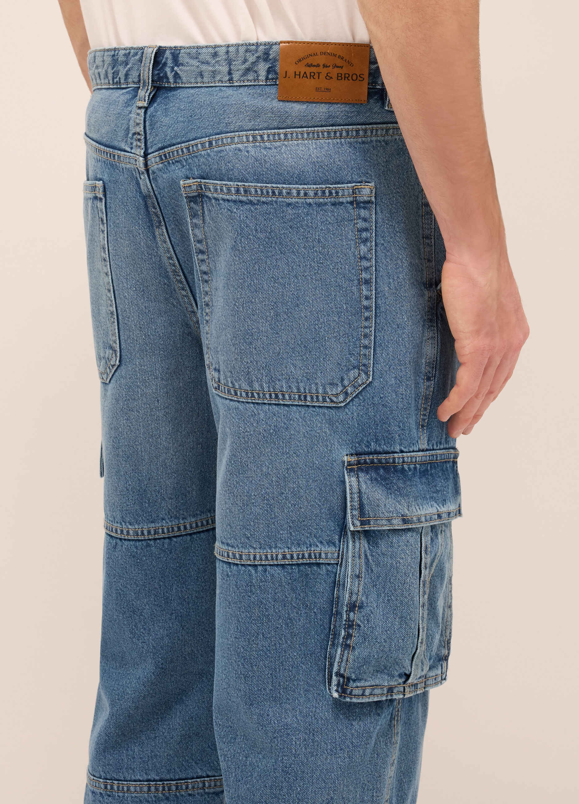 Jeans cargo in denim di puro cotone uomo_3