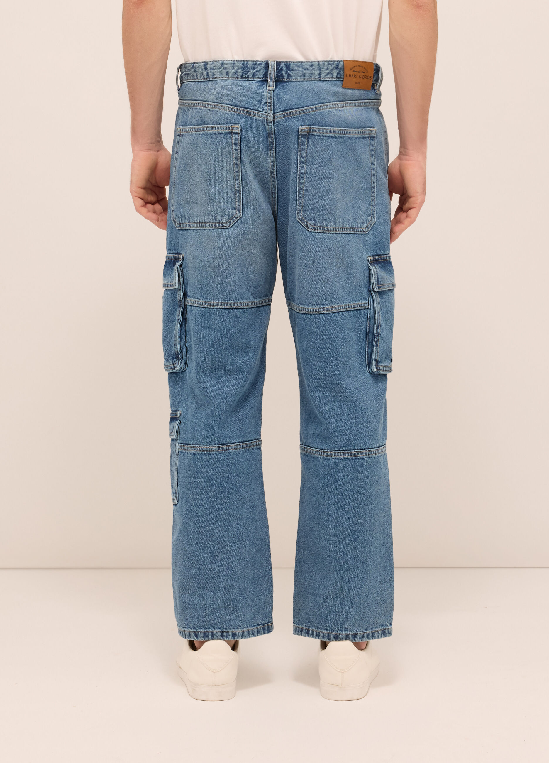 Jeans cargo in denim di puro cotone uomo_1