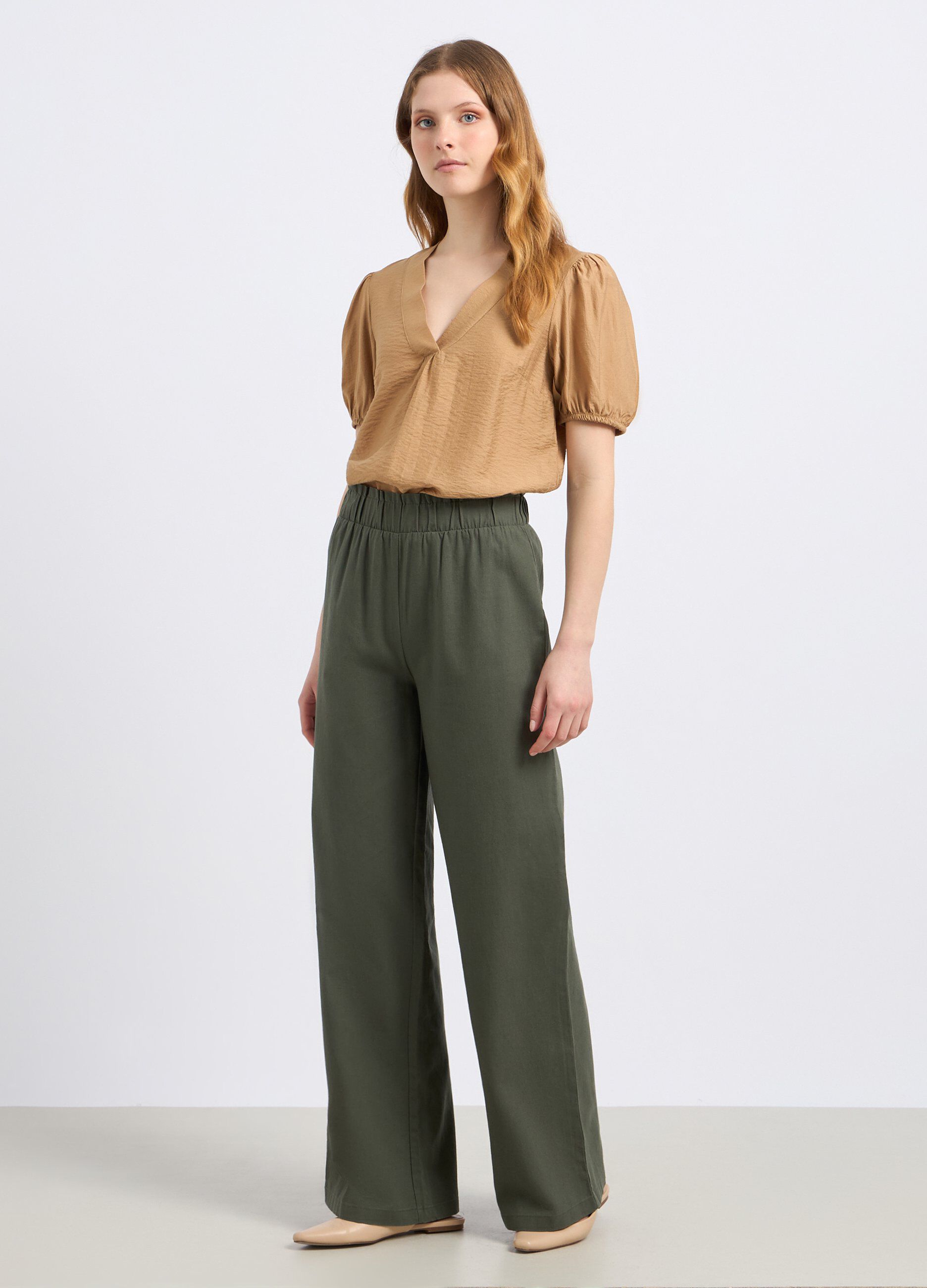Pantaloni palazzo in misto lino donna_0