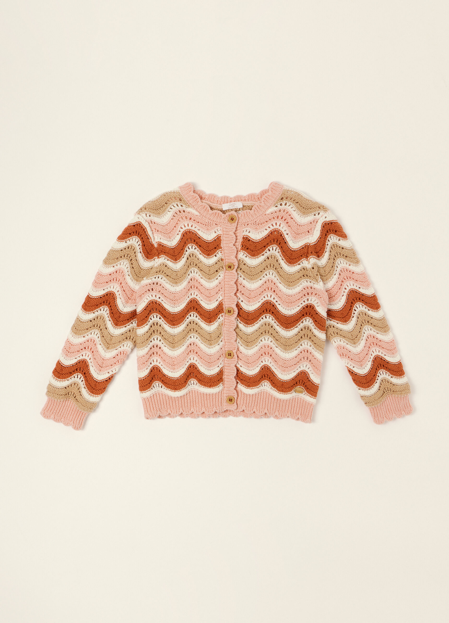 Cardigan rosa in puro cotone con motivo a maglia_0