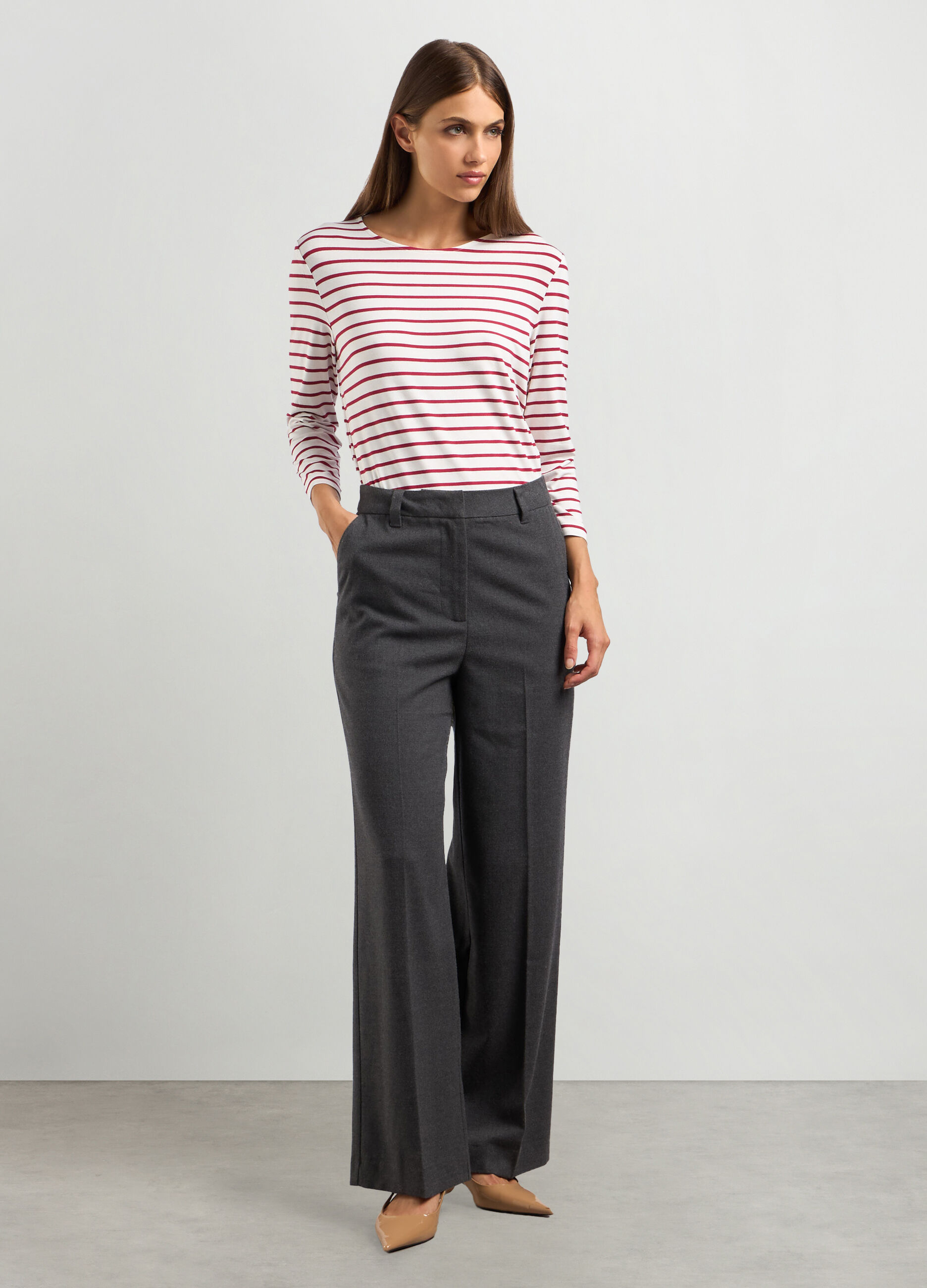 Pantaloni mélange in misto viscosa stretch donna_0
