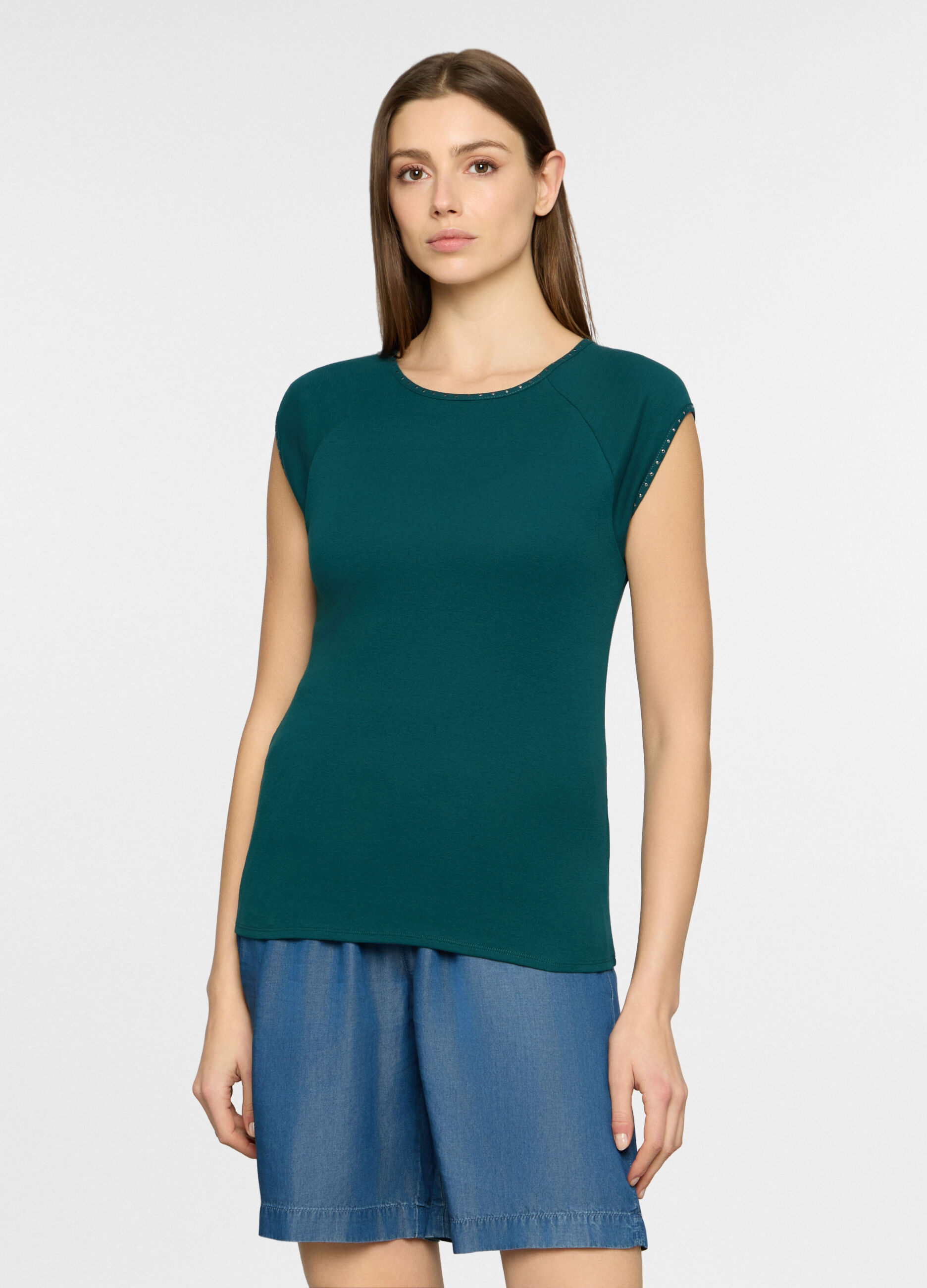 T-shirt girocollo in costina donna_0